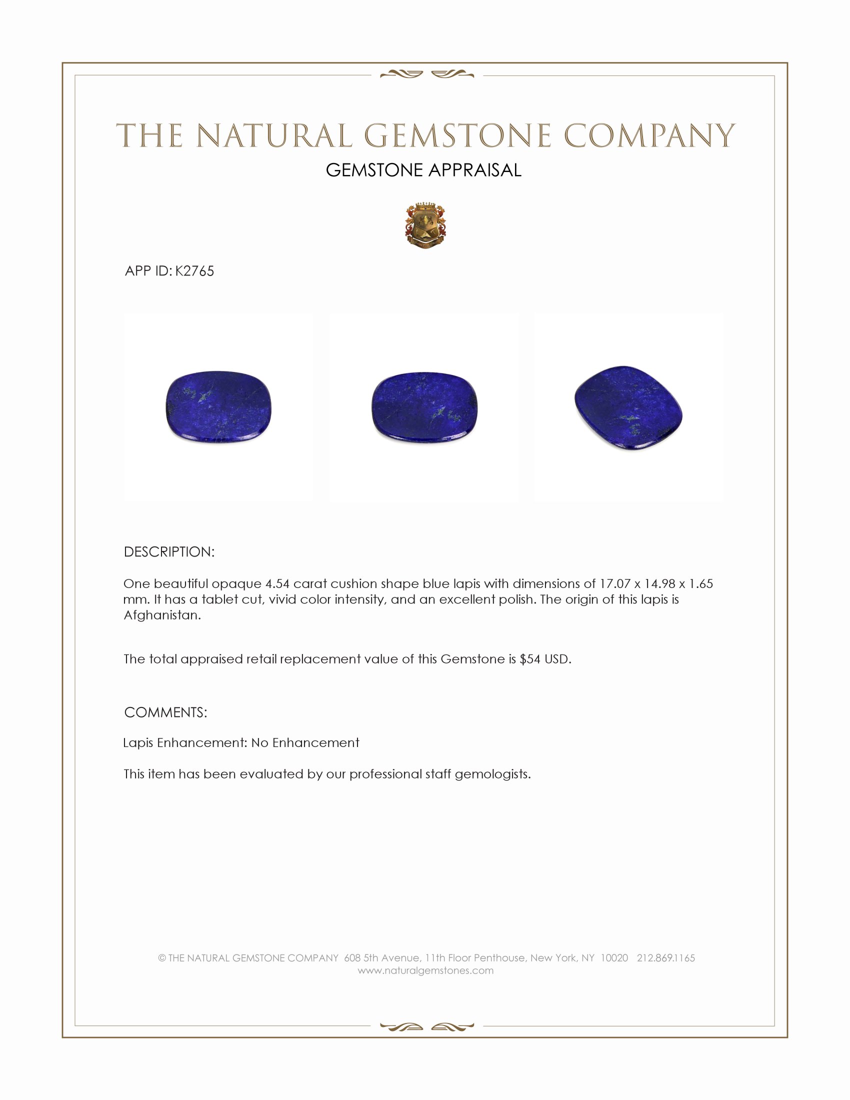4.54 Ct. Lapis from Afghanistan