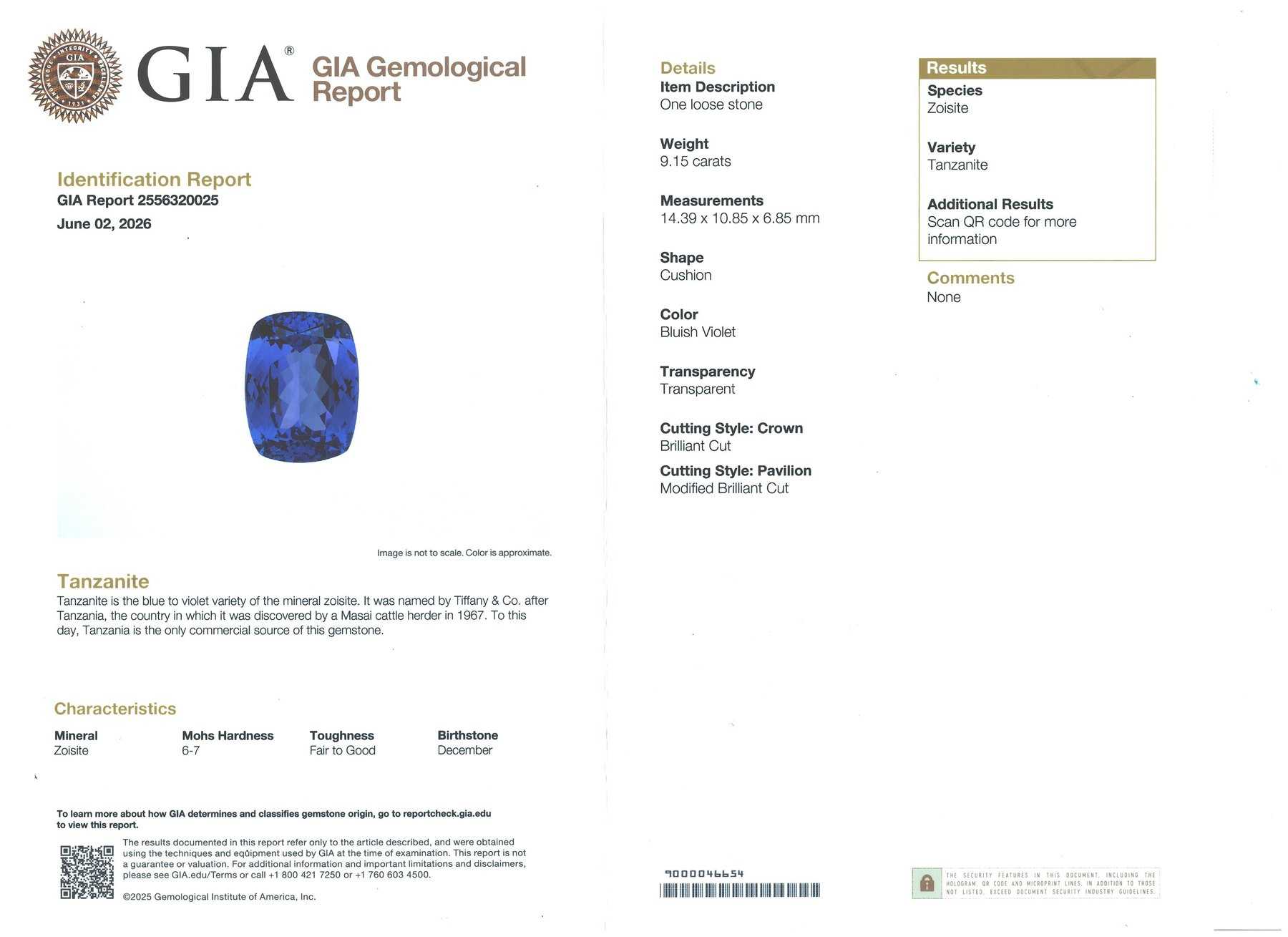 9.15 Ct. Violetish Blue Tanzanite from Tanzania