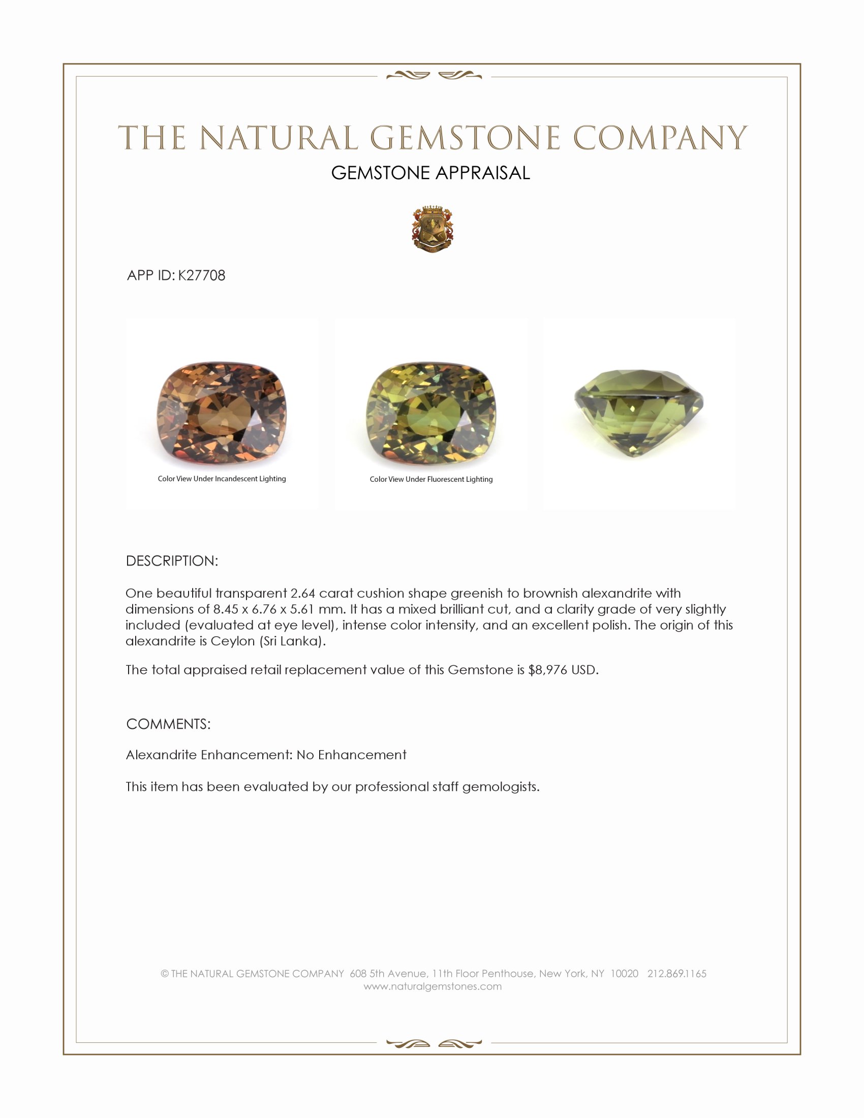 2.64 Ct. Alexandrite from Ceylon (Sri Lanka)
