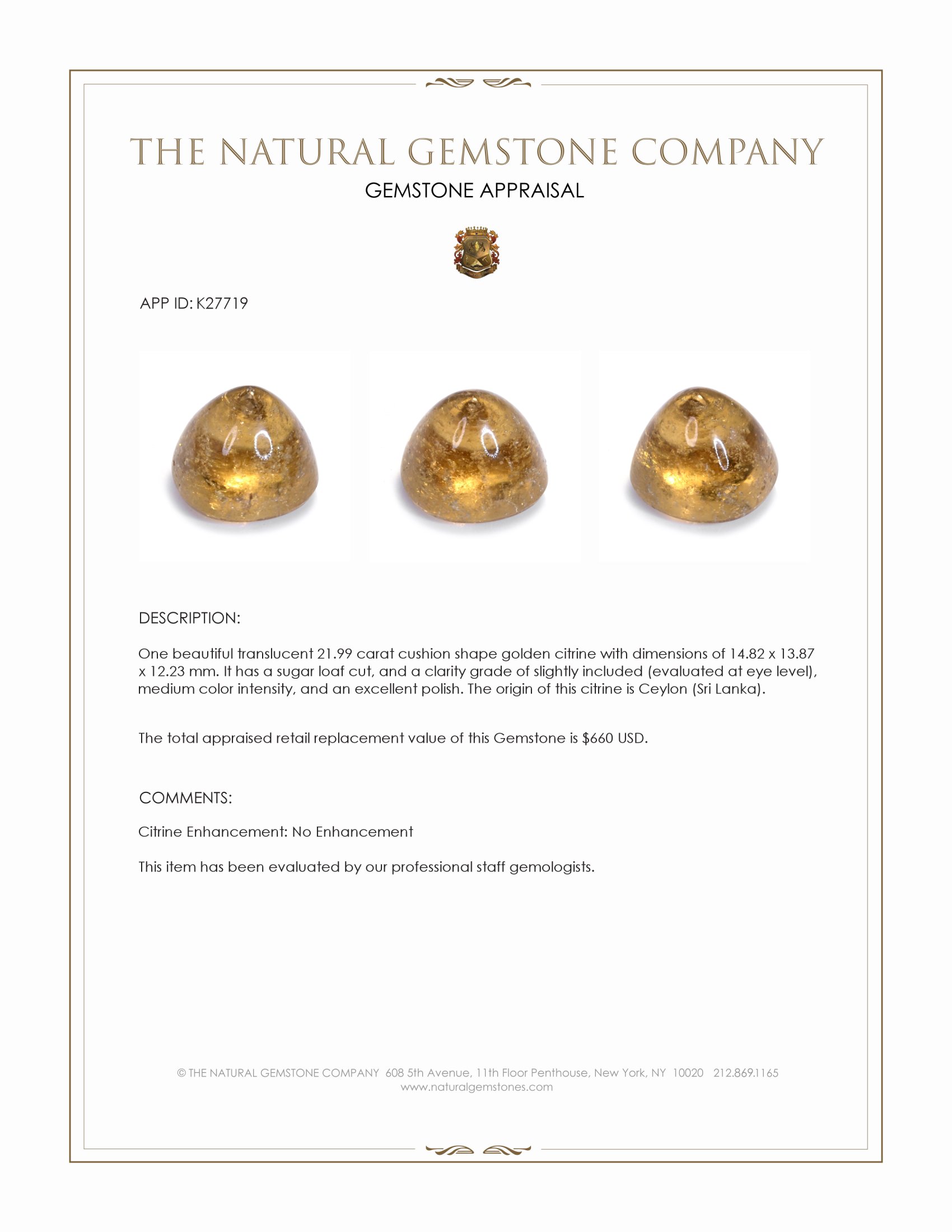21.99 Ct. Golden Cabochon Citrine from Ceylon (Sri Lanka)