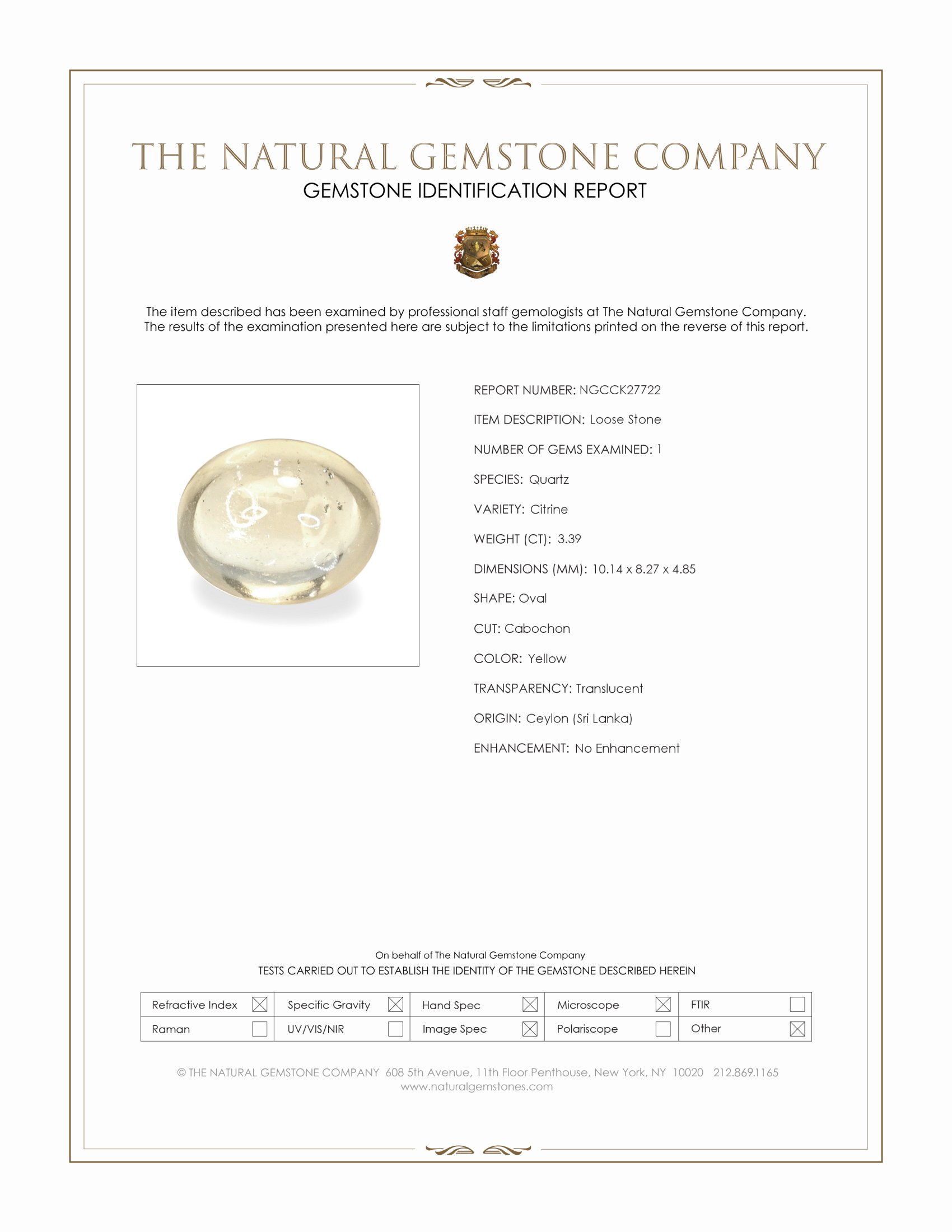 3.39 Ct. Yellow Cabochon Citrine from Ceylon (Sri Lanka)