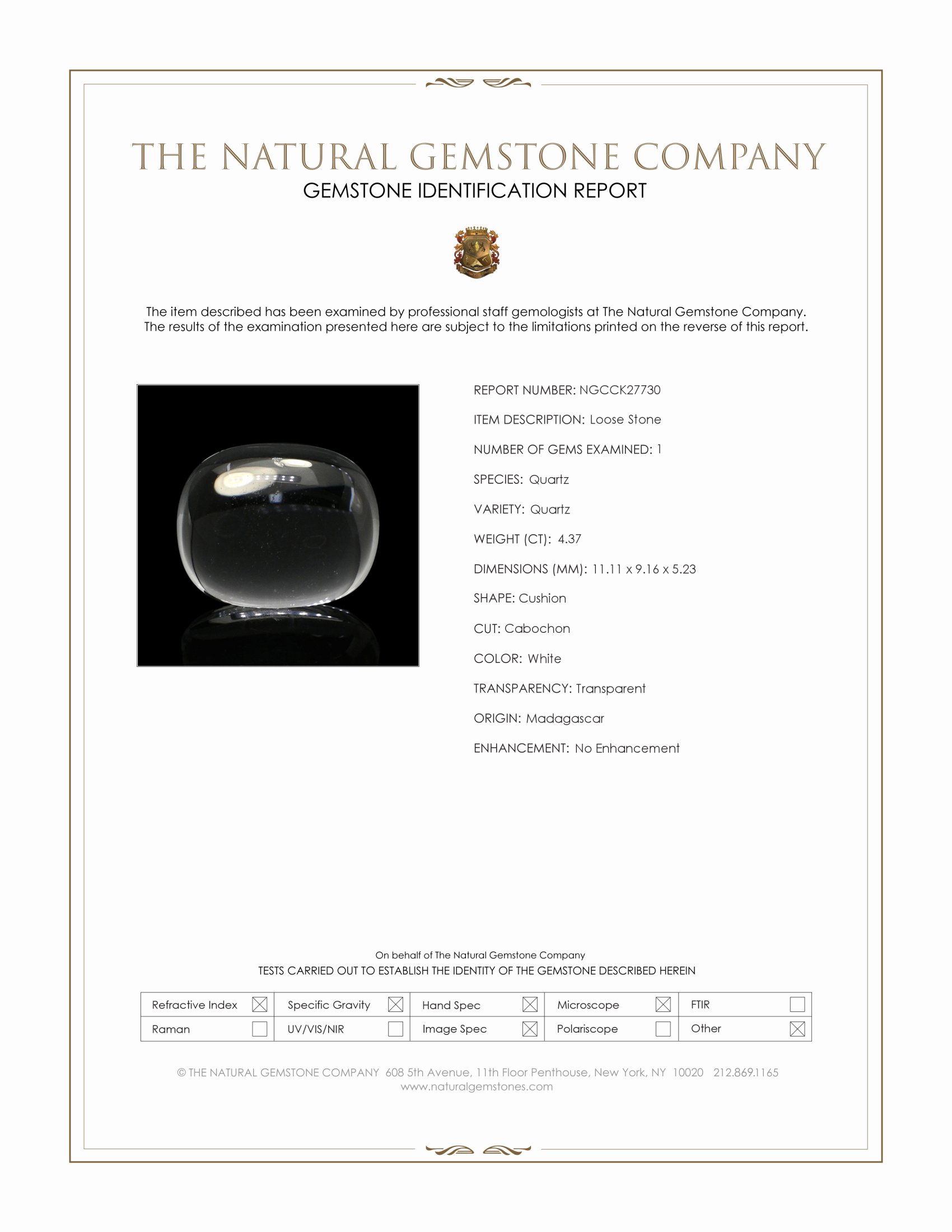 4.37 Ct. White Cabochon Quartz from Madagascar