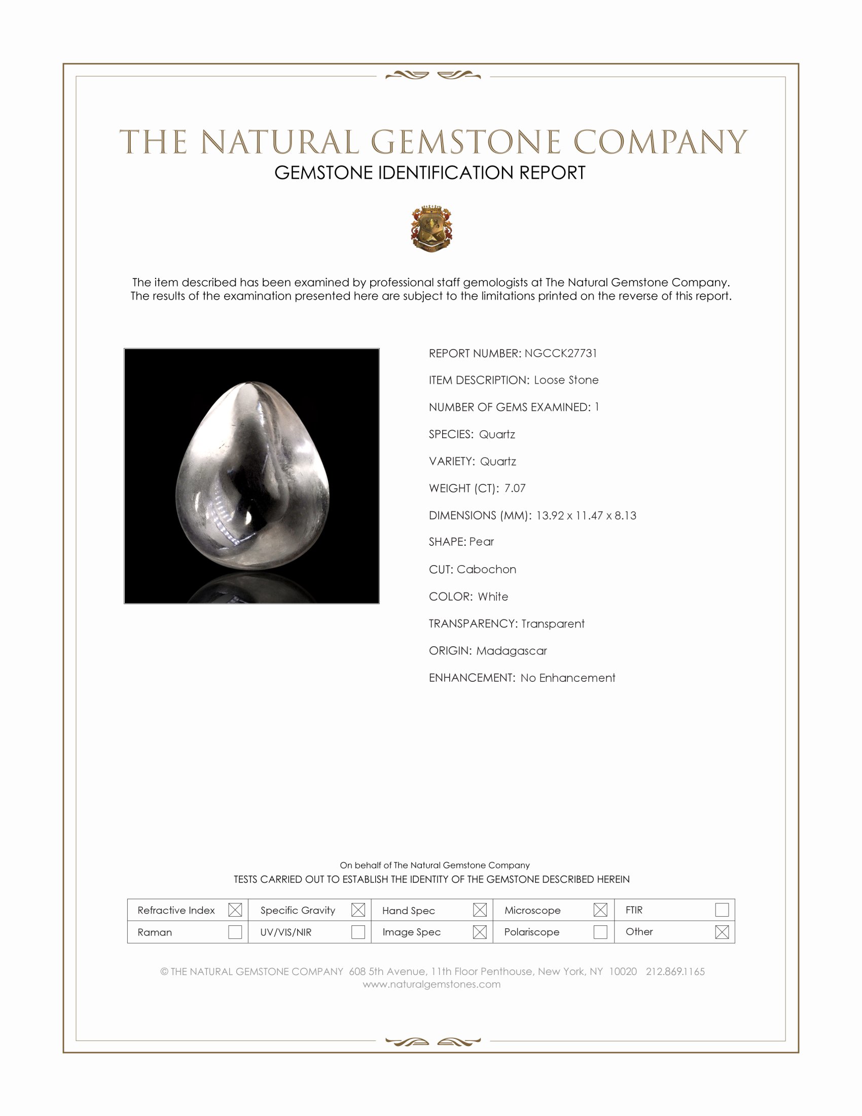 7.07 Ct. White Cabochon Quartz from Madagascar