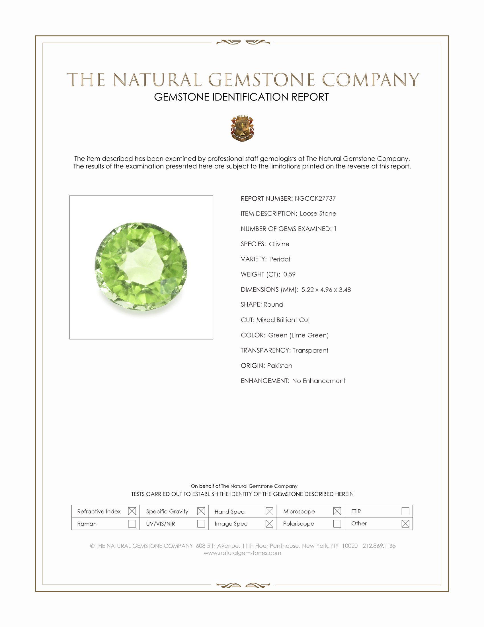 0.59 Ct. Green (Lime Green) Peridot from Pakistan