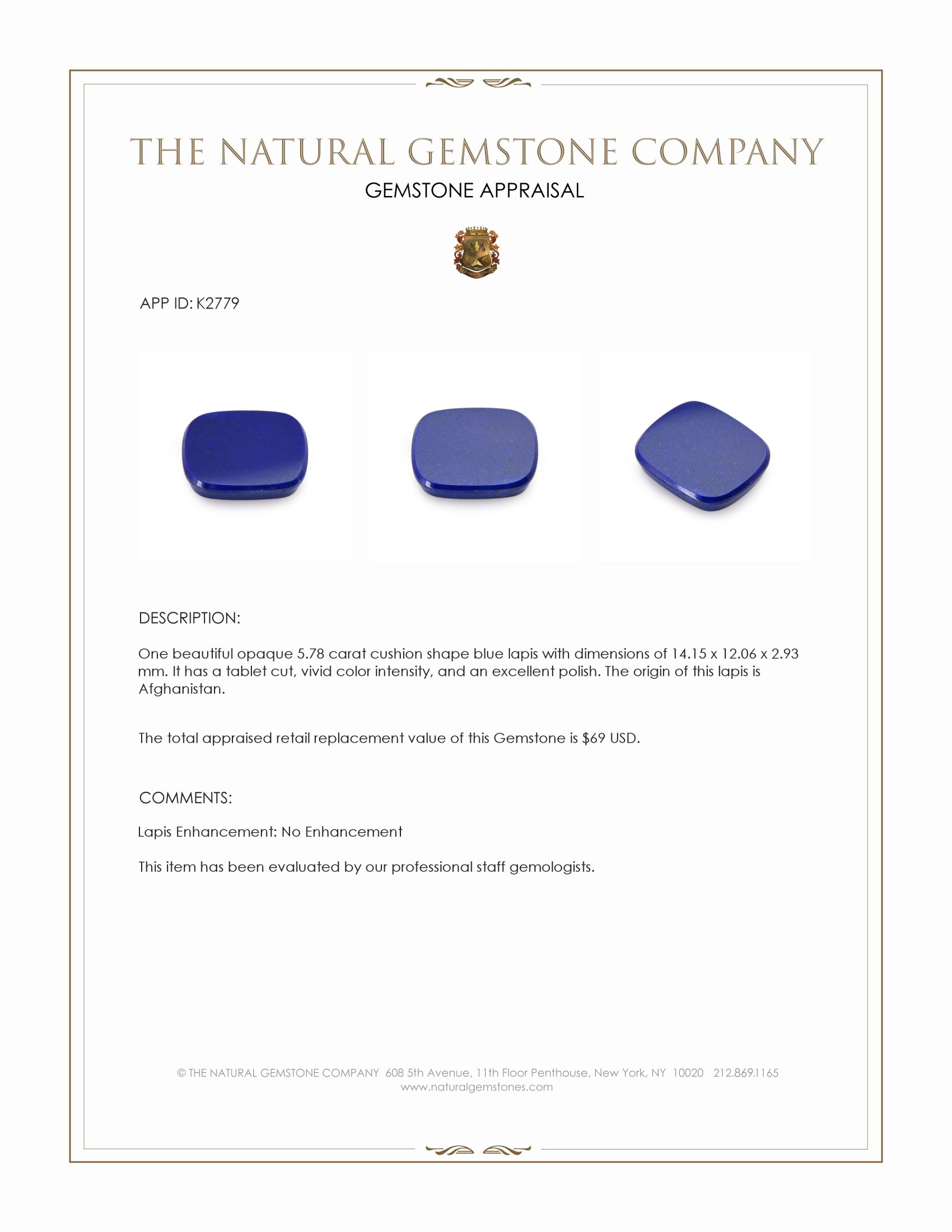 5.78 Ct. Lapis from Afghanistan