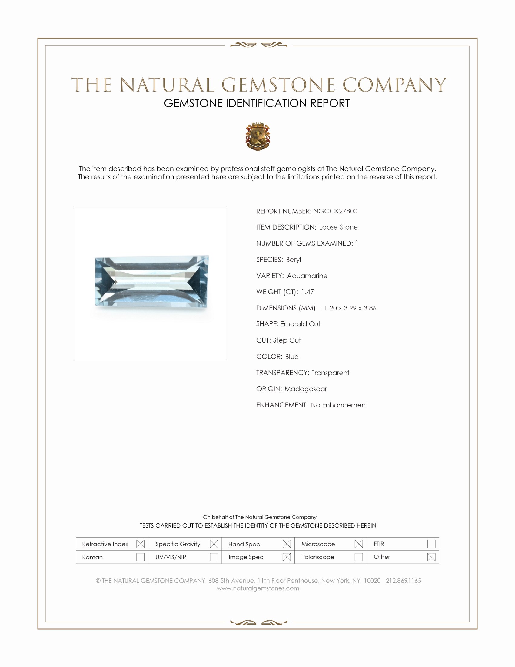 1.47 Ct. Blue Aquamarine from Madagascar