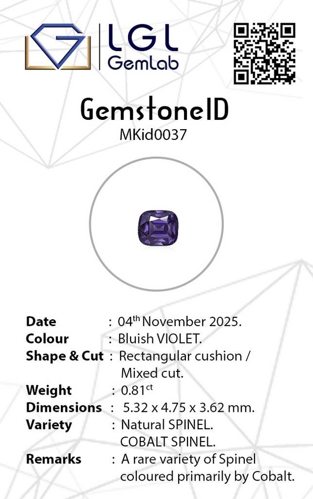0.81 Ct. Blue Cobalt Spinel from Ceylon (Sri Lanka)