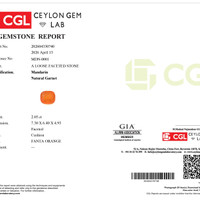 2.05 Ct. Orange Spessartite Garnet from Ceylon (Sri Lanka) Scan Report