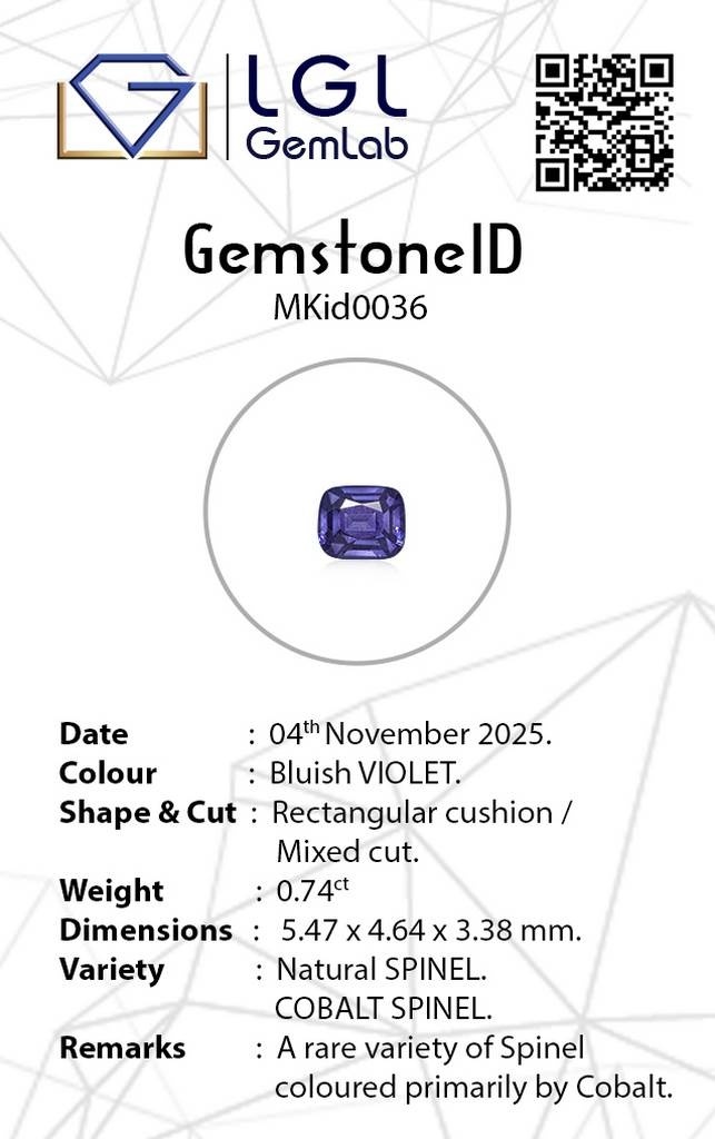 0.74 Ct. Blue Cobalt Spinel from Ceylon (Sri Lanka)