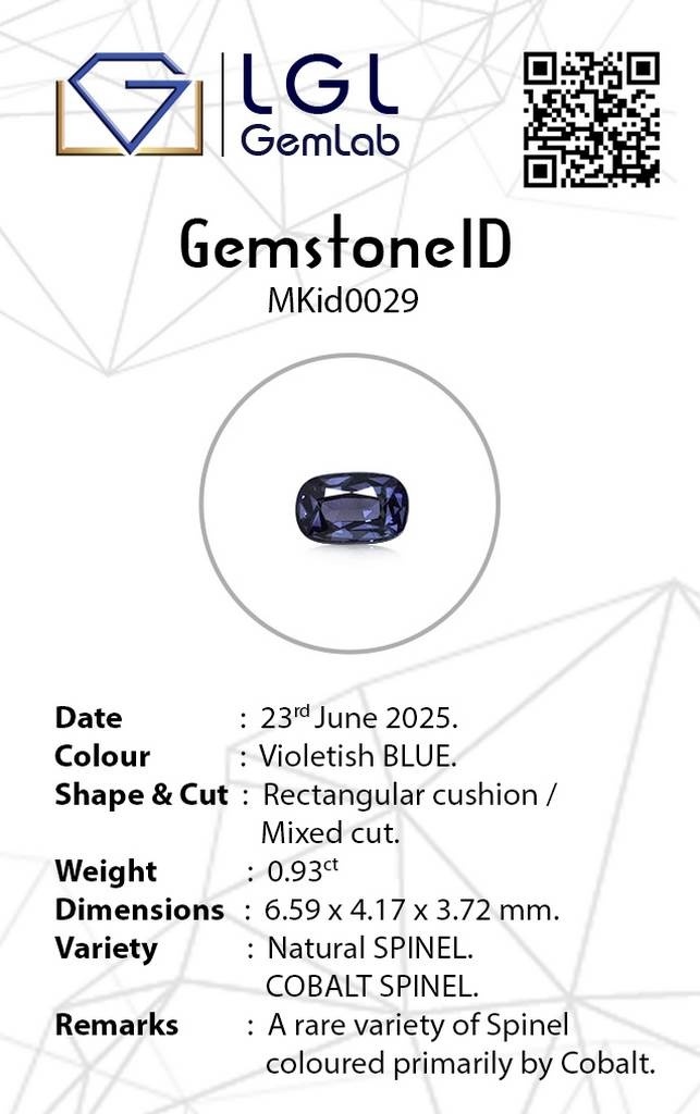 0.92 Ct. Blue Cobalt Spinel from Ceylon (Sri Lanka)