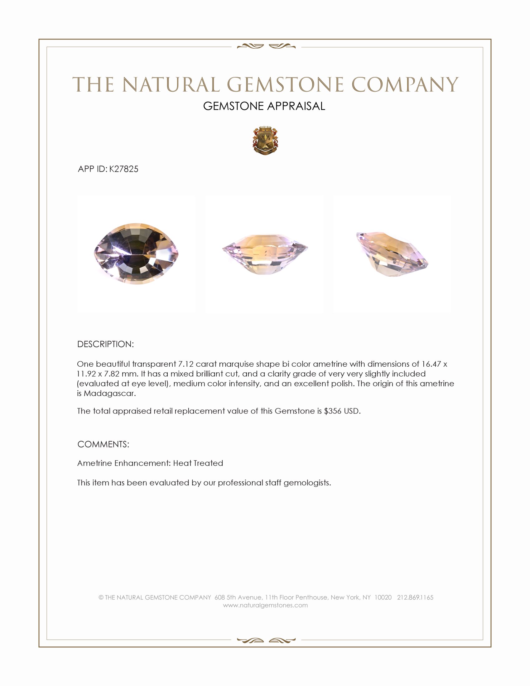 7.12 Ct. Bi Color Ametrine from Madagascar