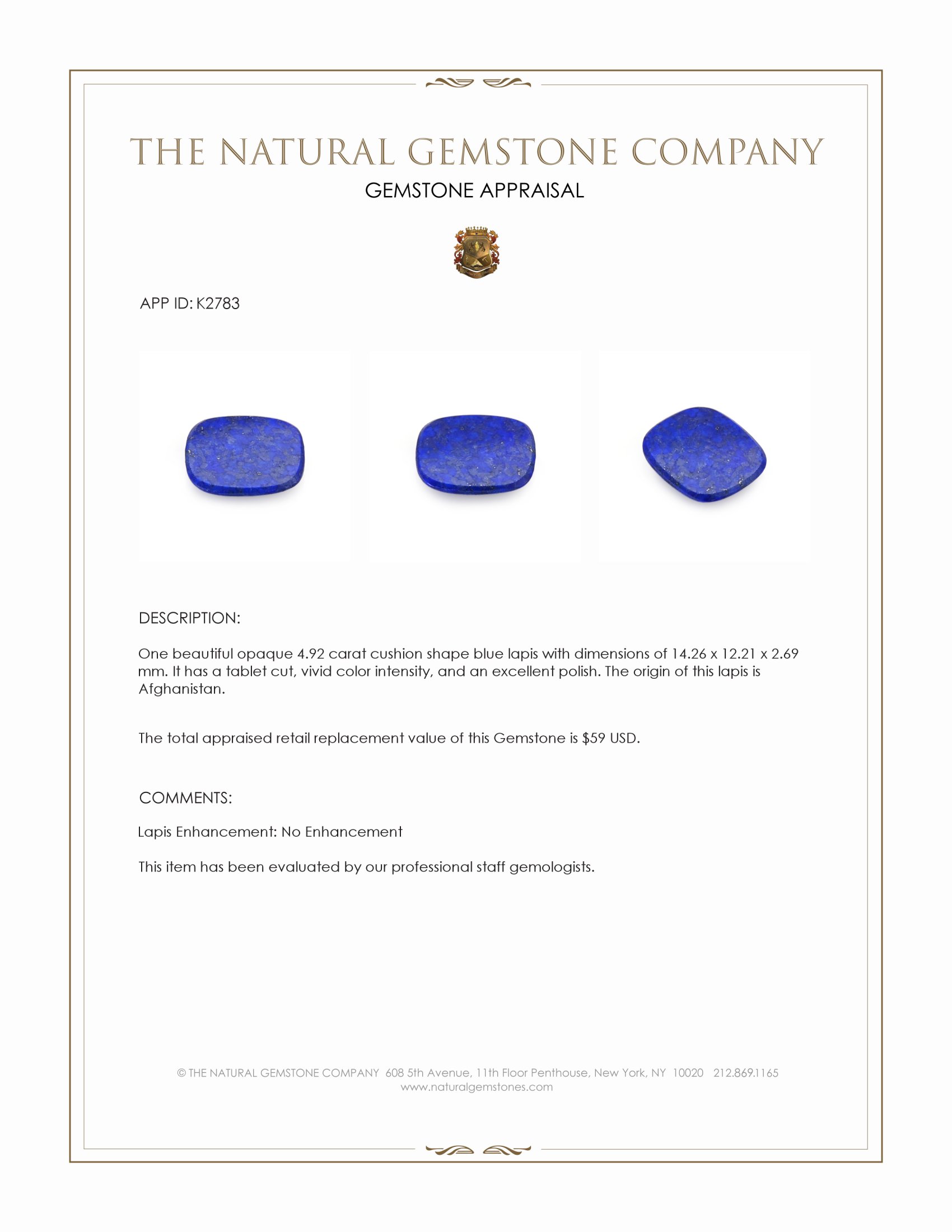 4.92 Ct. Lapis from Afghanistan