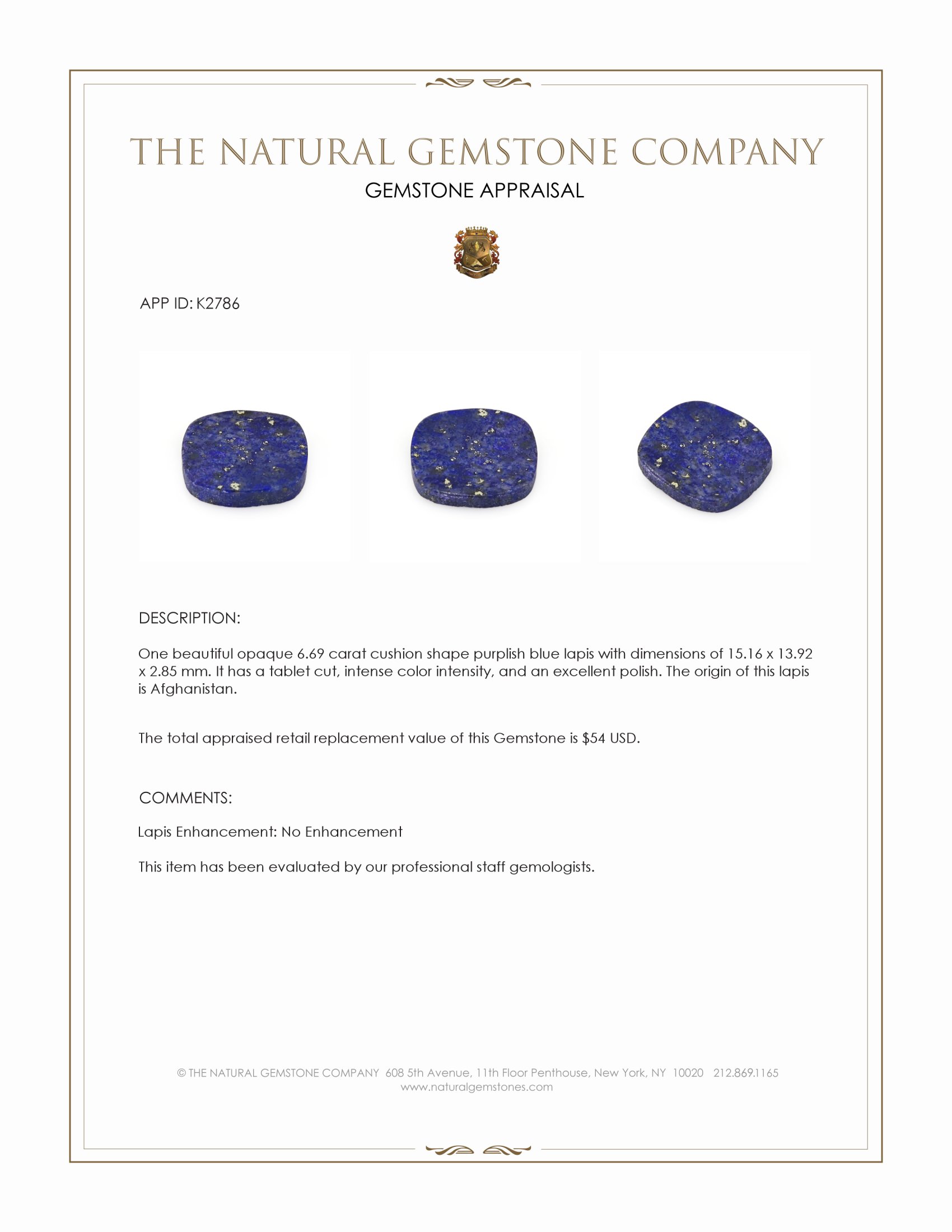 6.69 Ct. Lapis from Afghanistan