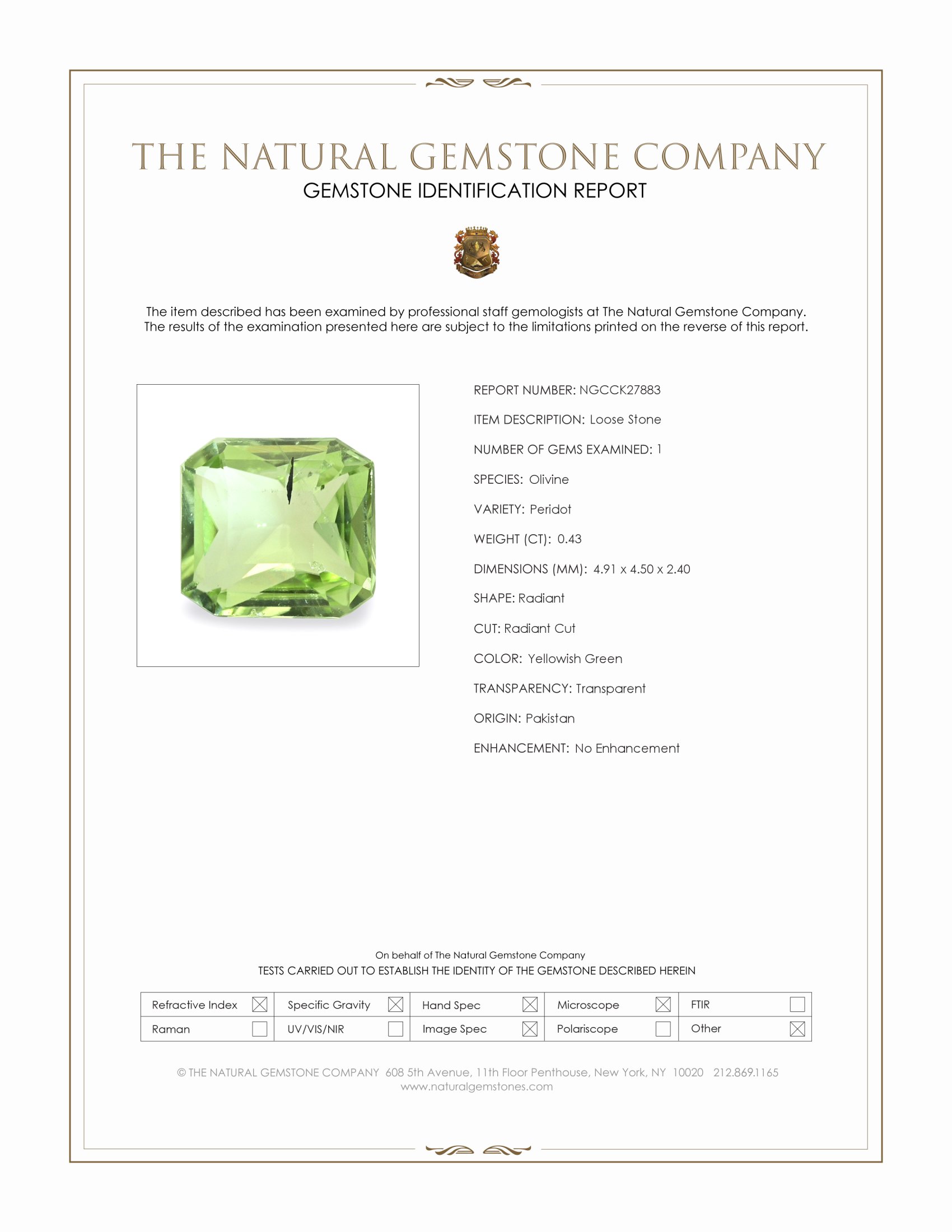 0.43 Ct. Yellowish Green Peridot from Pakistan