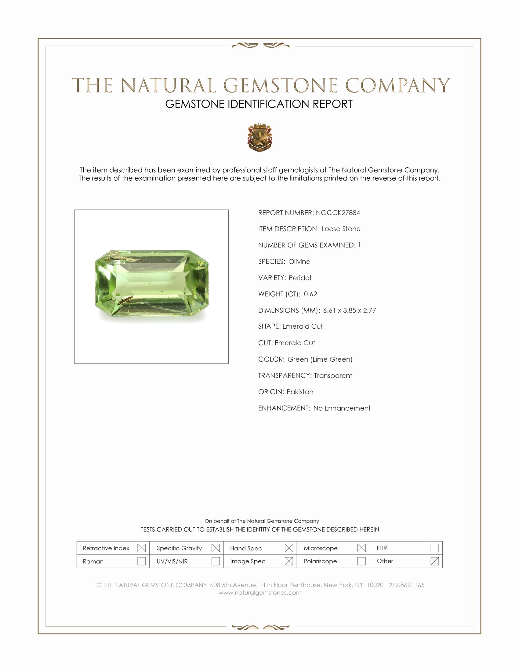 0.62 Ct. Green (Lime Green) Peridot from Pakistan