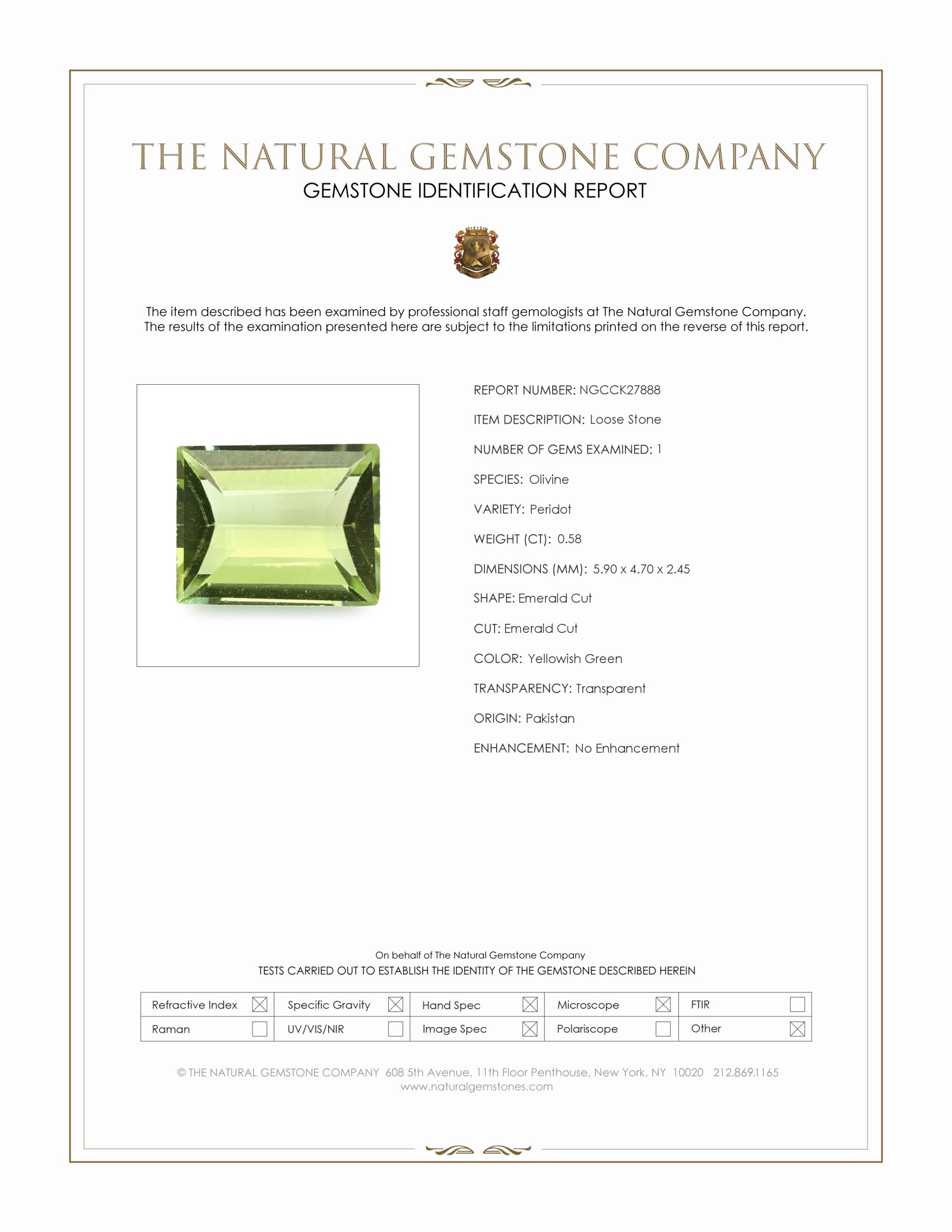 0.58 Ct. Yellowish Green Peridot from Pakistan