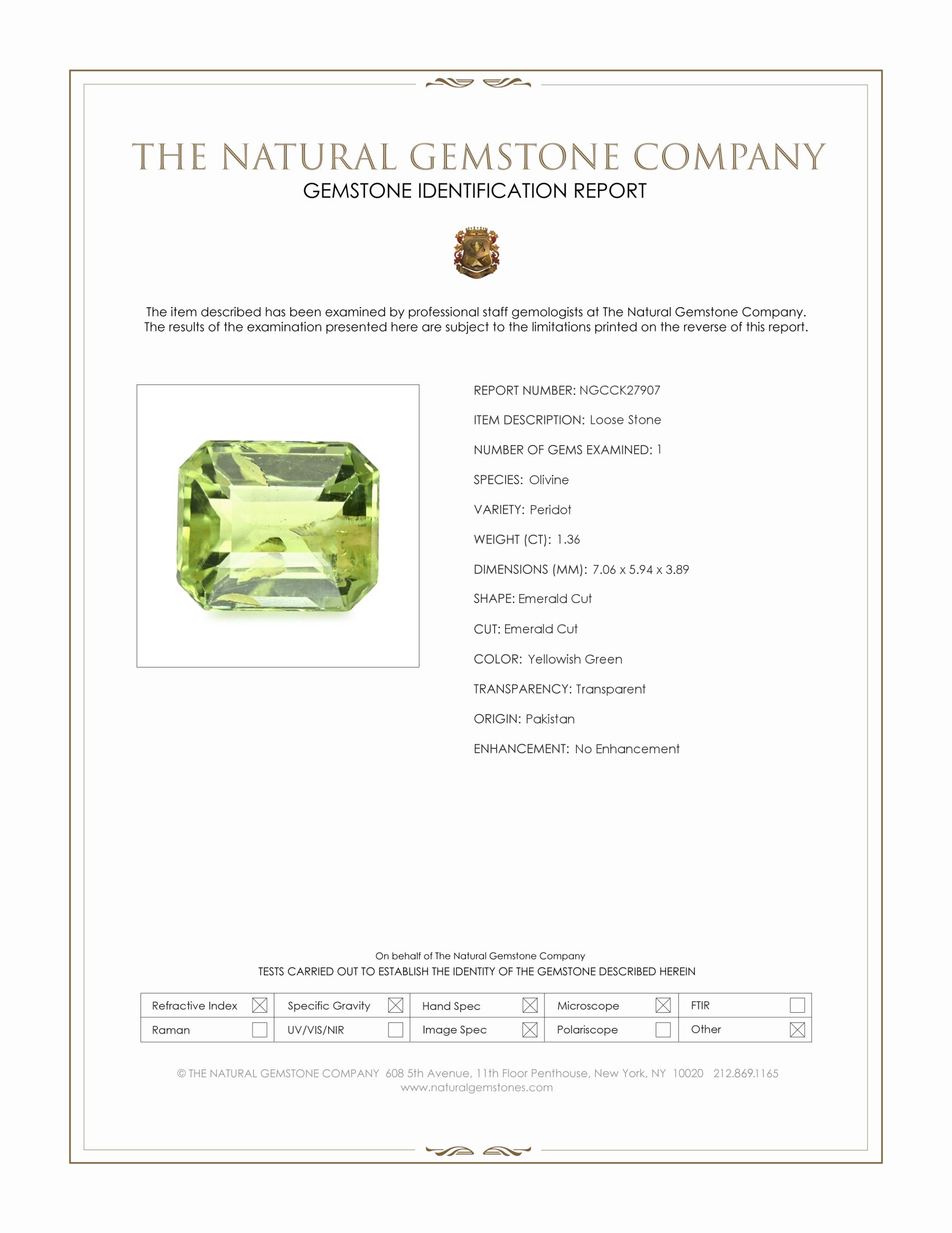 1.36 Ct. Yellowish Green Peridot from Pakistan