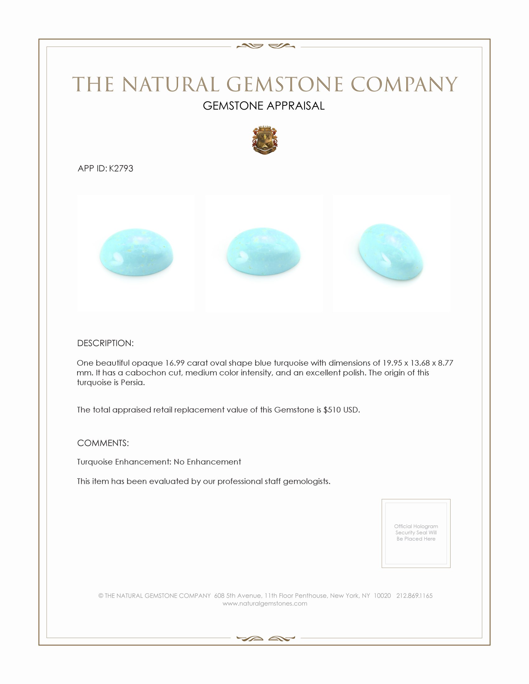 16.99 Ct. Cabochon Turquoise from Persia