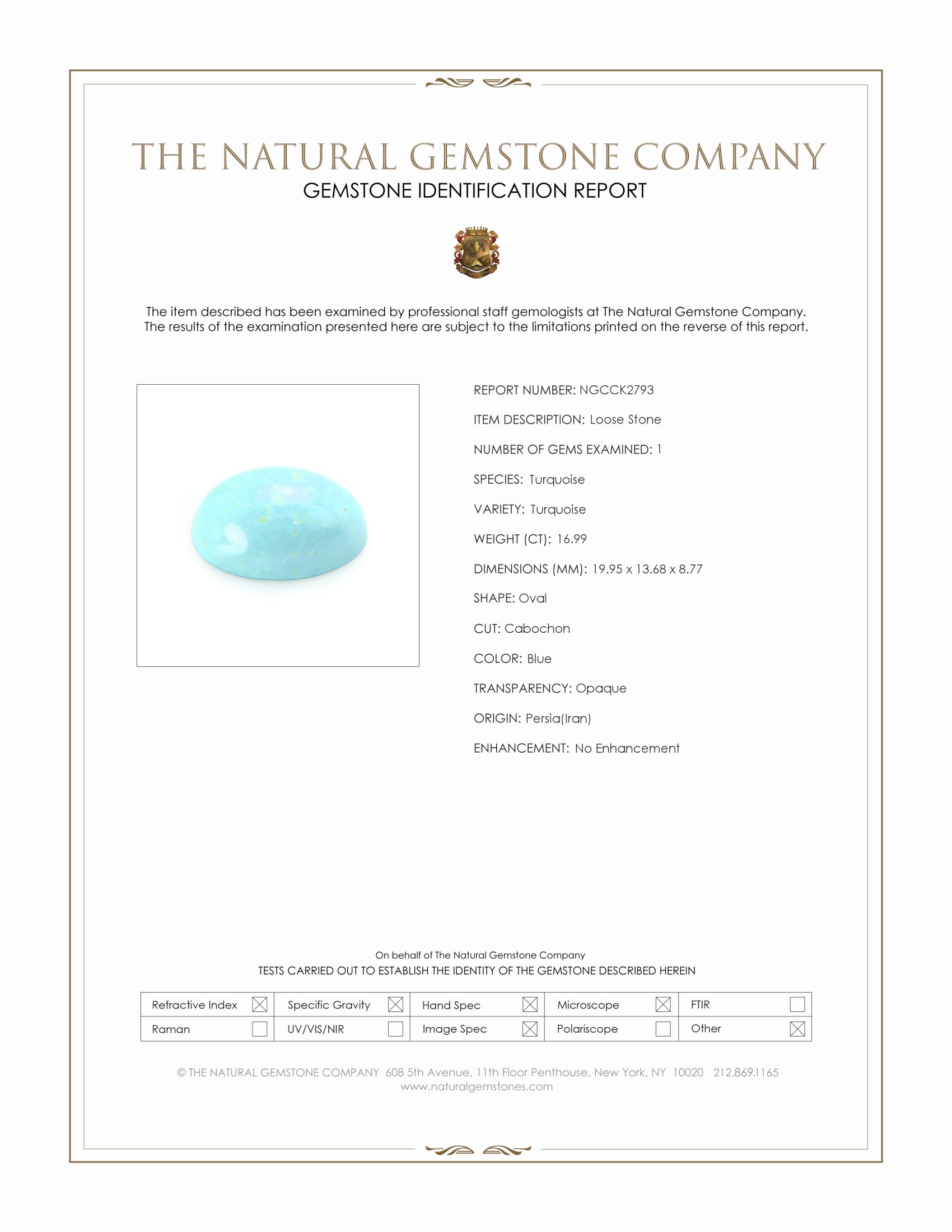 16.99 Ct. Blue Cabochon Turquoise from Persia(Iran)