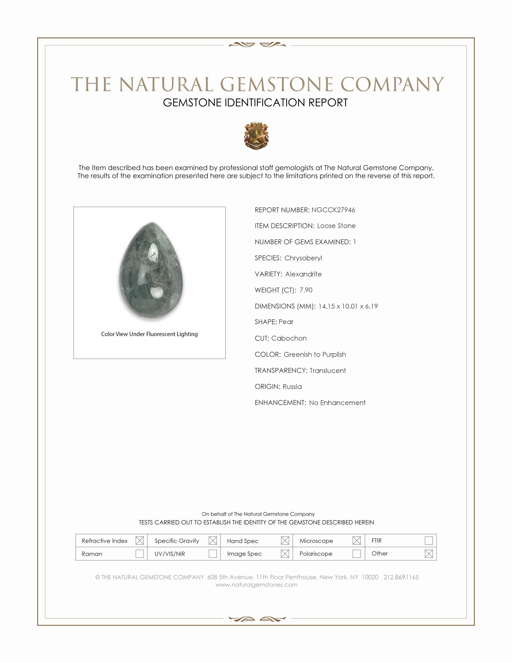 7.90 Ct. Cabochon Alexandrite from Russia