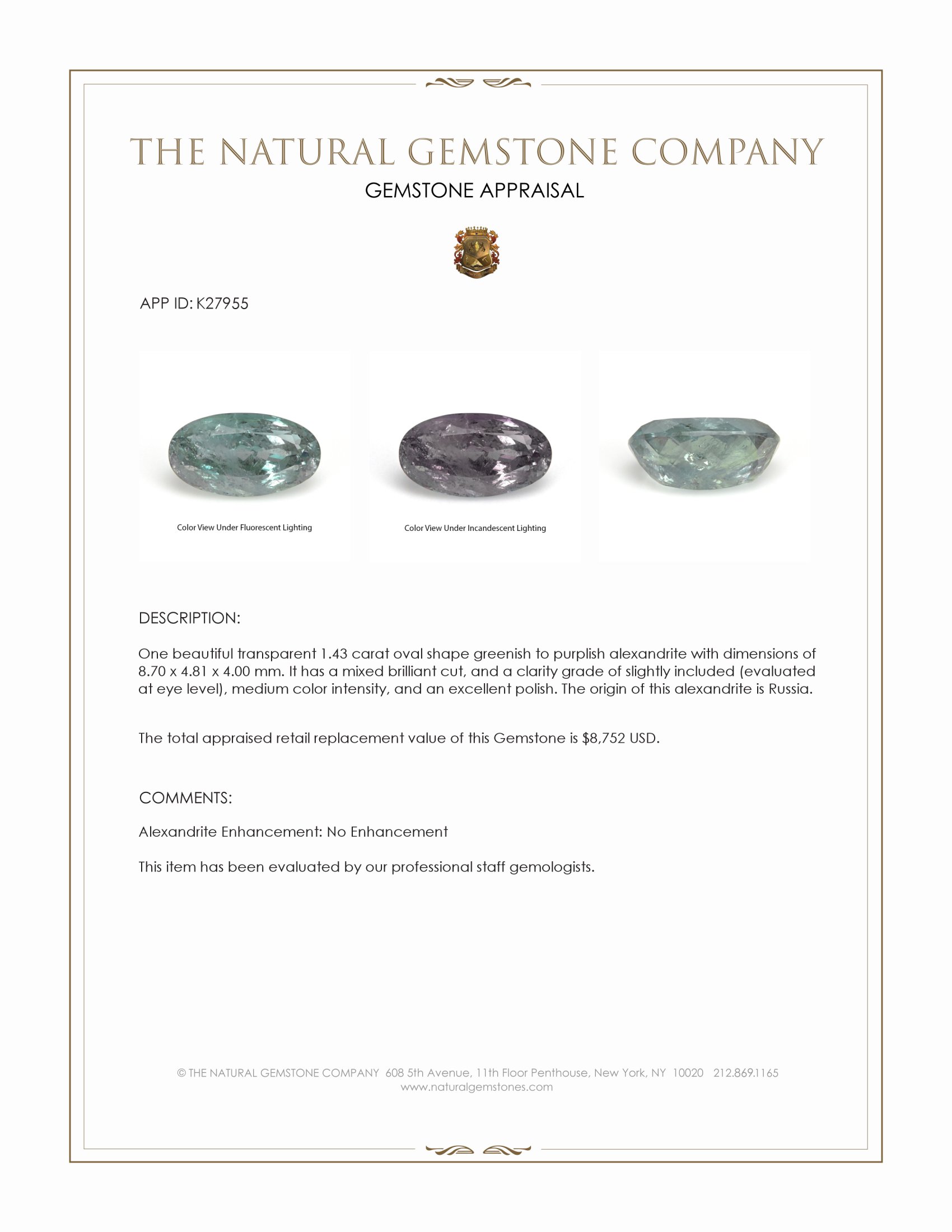 1.43 Ct. Alexandrite from Russia