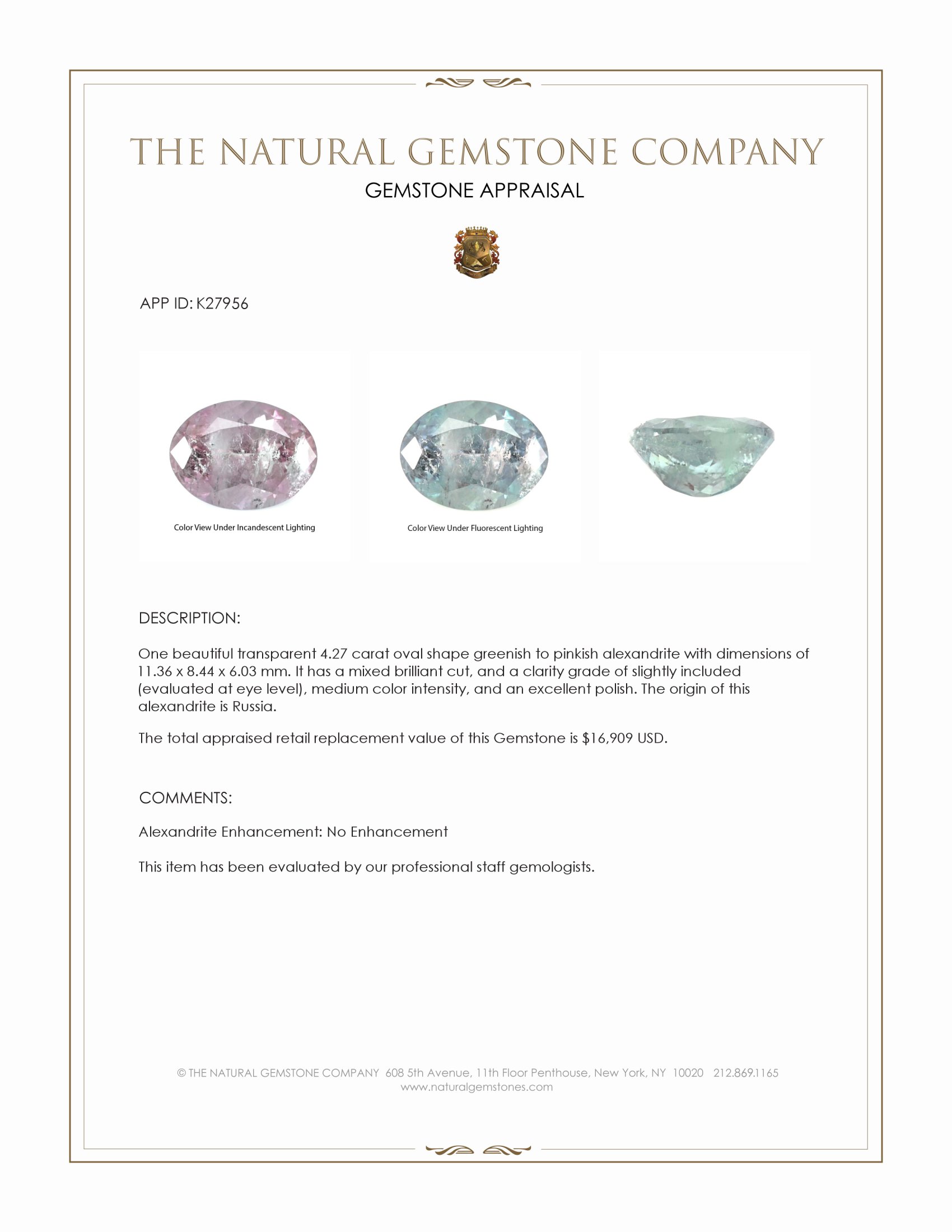 4.27 Ct. Alexandrite from Russia
