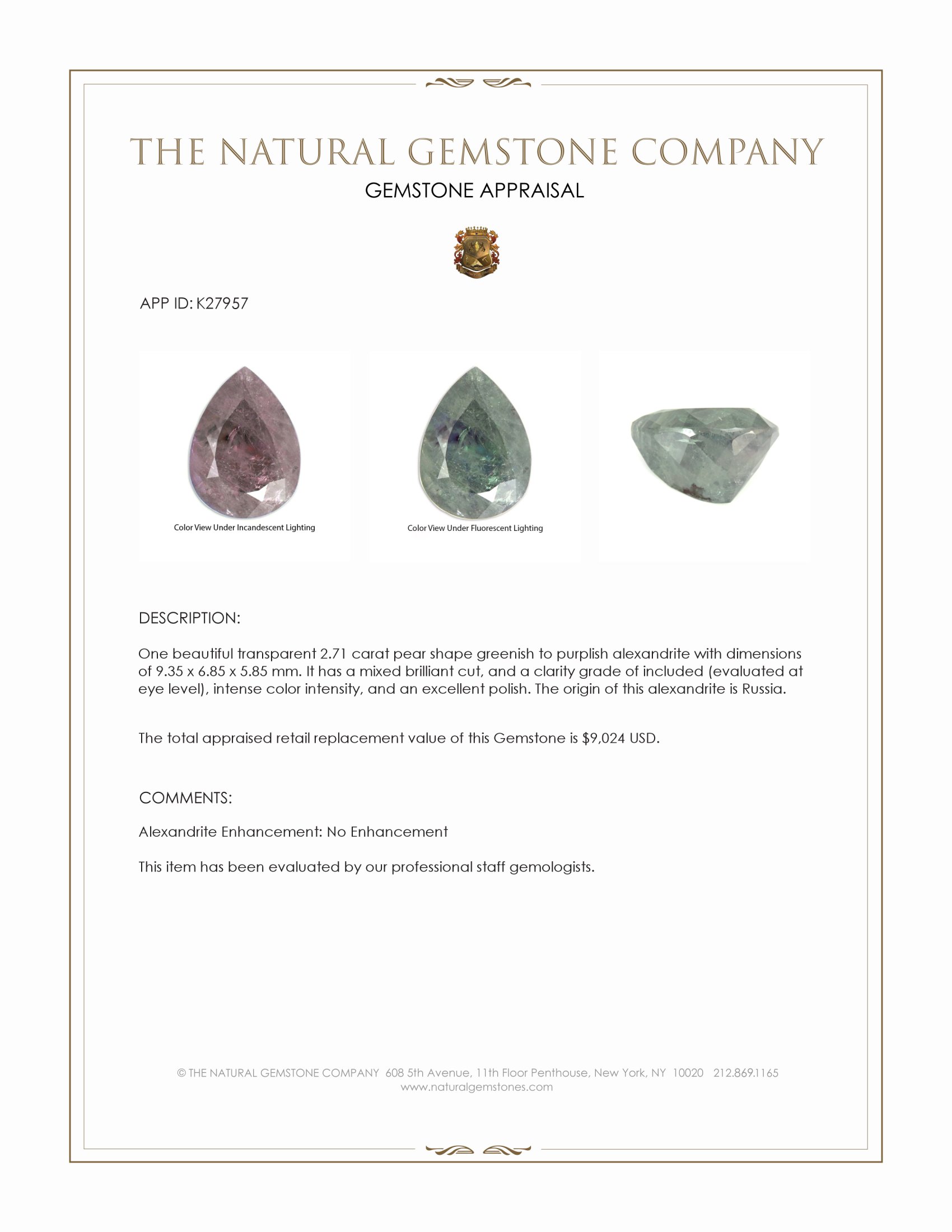 2.71 Ct. Alexandrite from Russia
