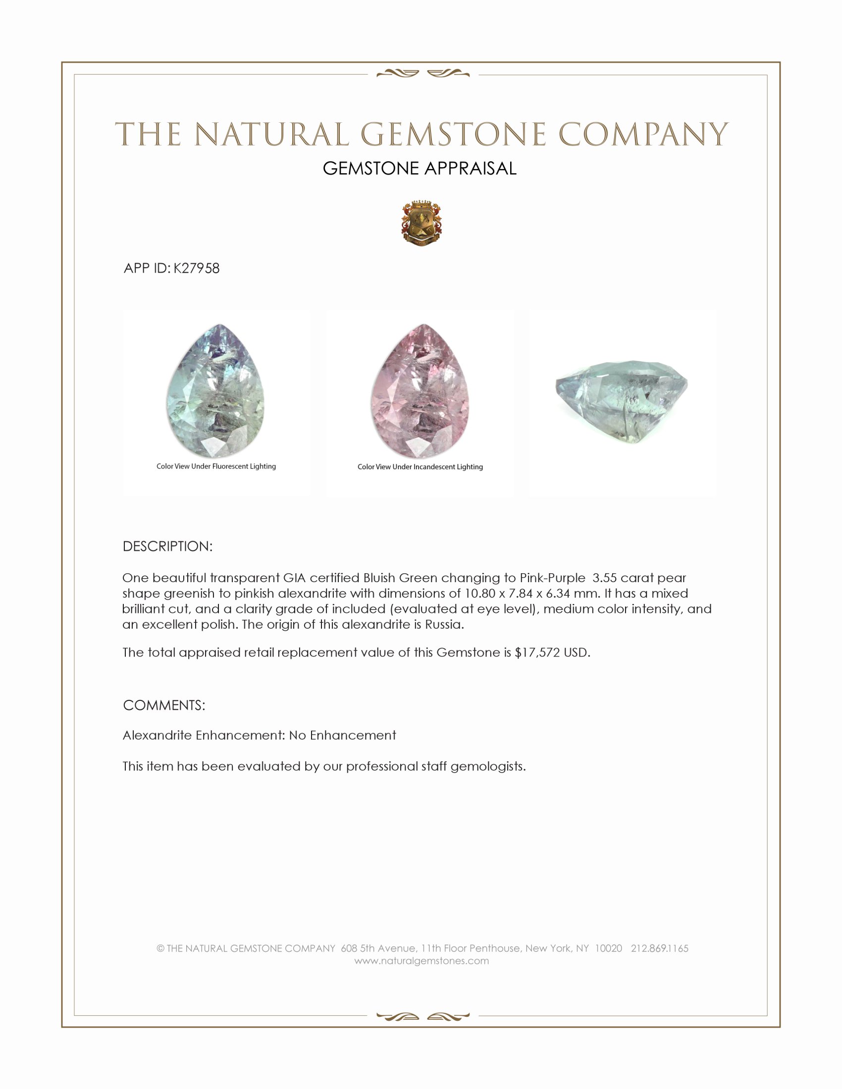 3.55 Ct. Alexandrite from Russia