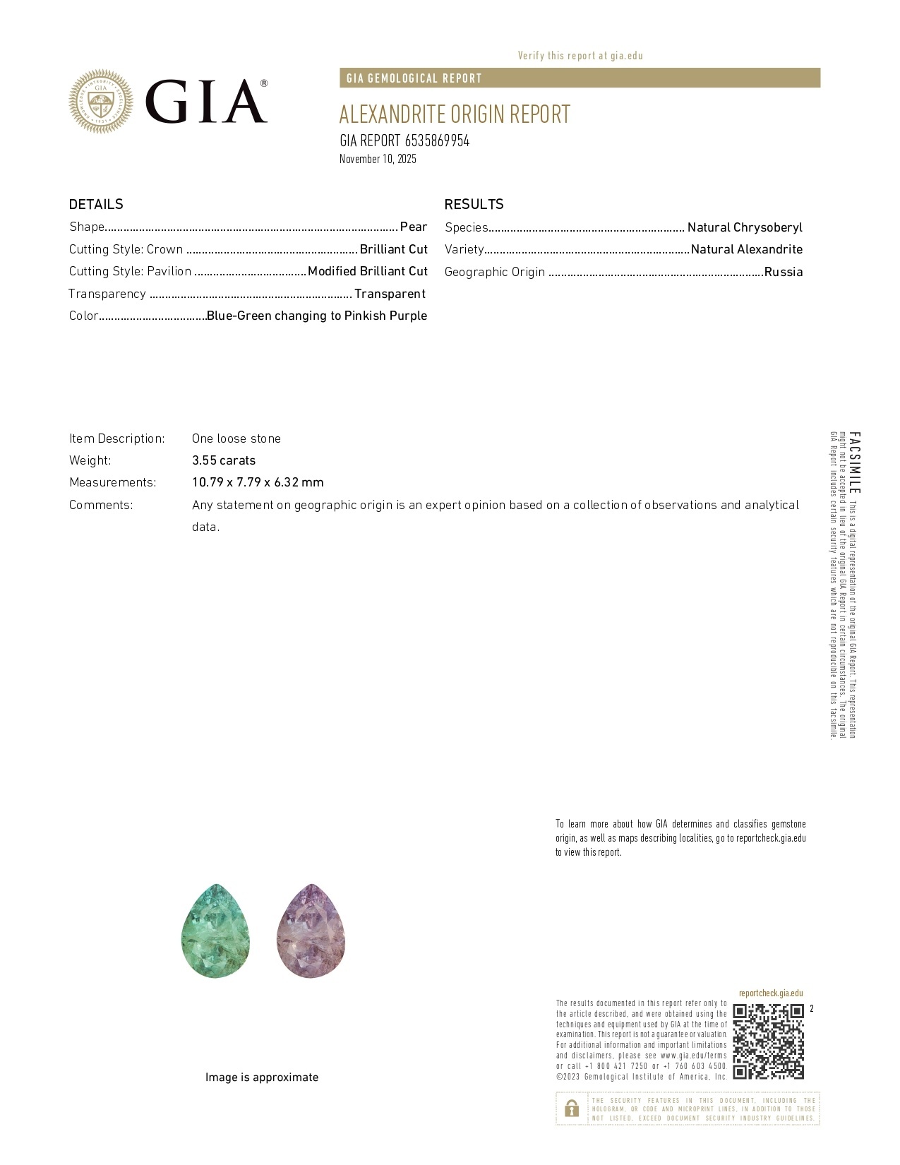 3.55 Ct. Alexandrite from Russia