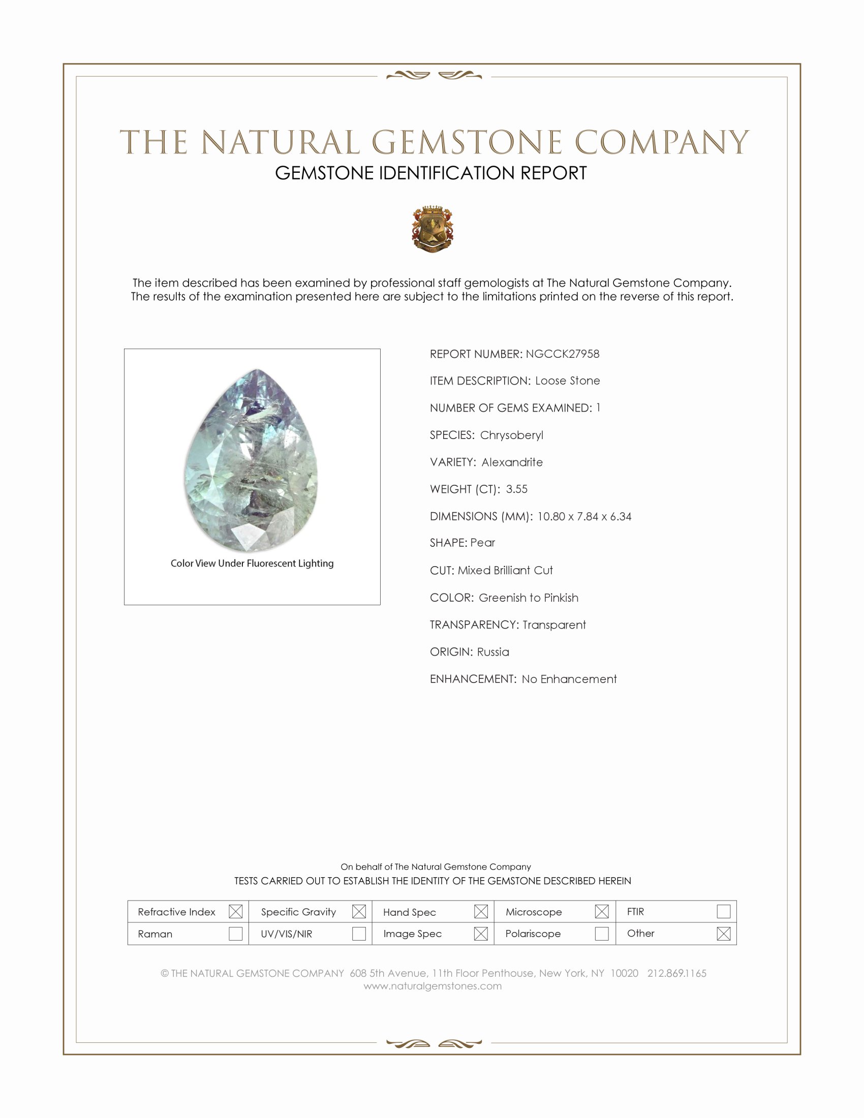 3.55 Ct. Alexandrite from Russia