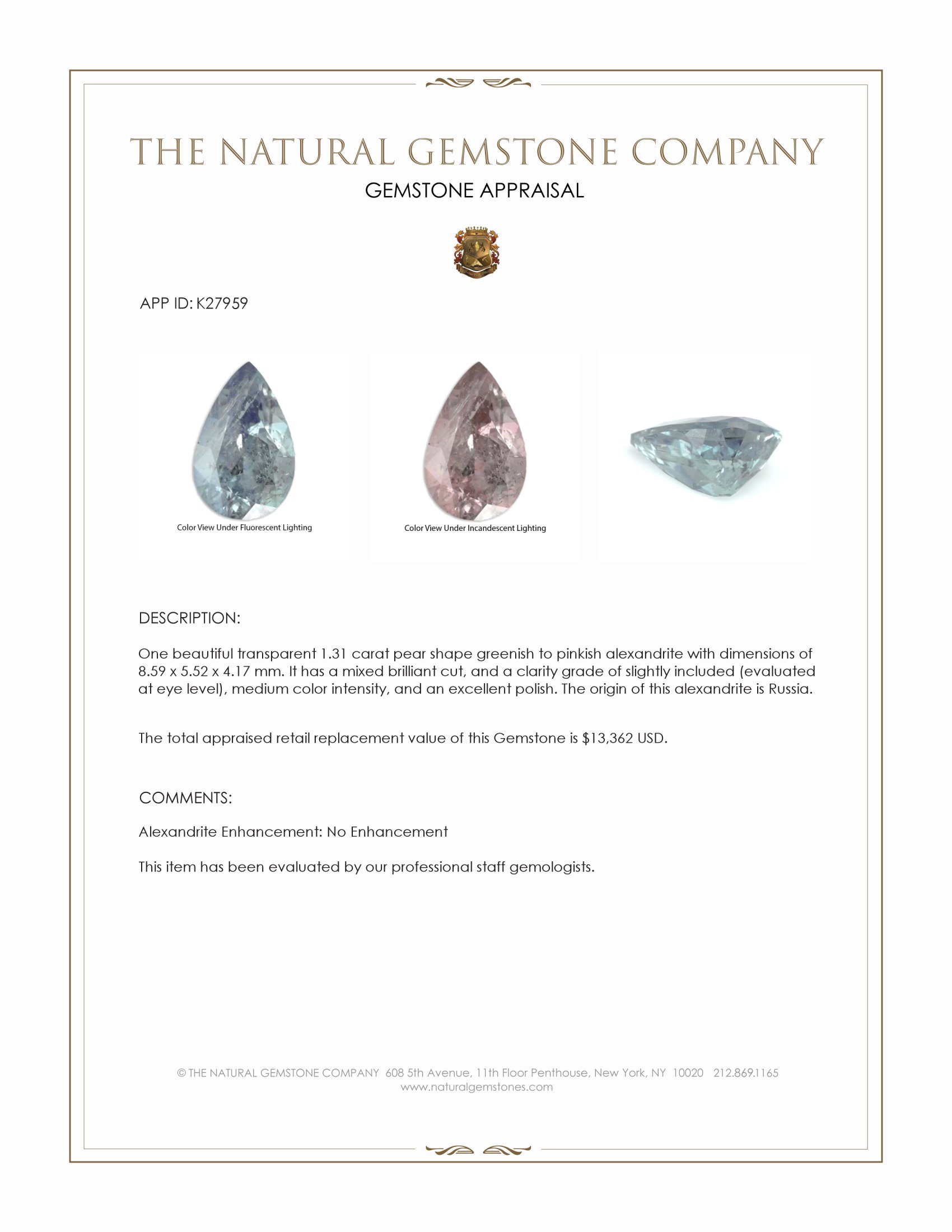 1.31 Ct. Alexandrite from Russia