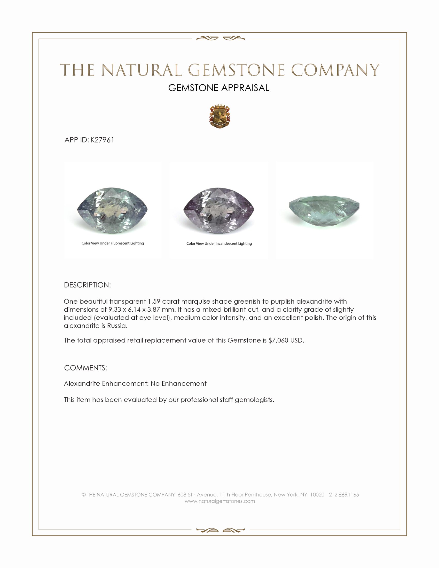 1.59 Ct. Alexandrite from Russia