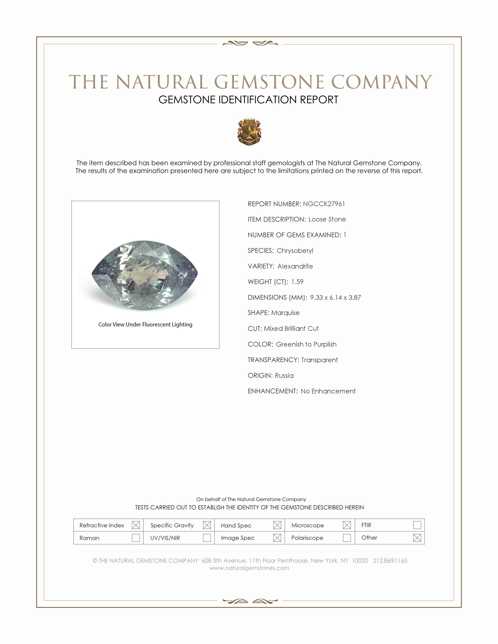 1.59 Ct. Alexandrite from Russia