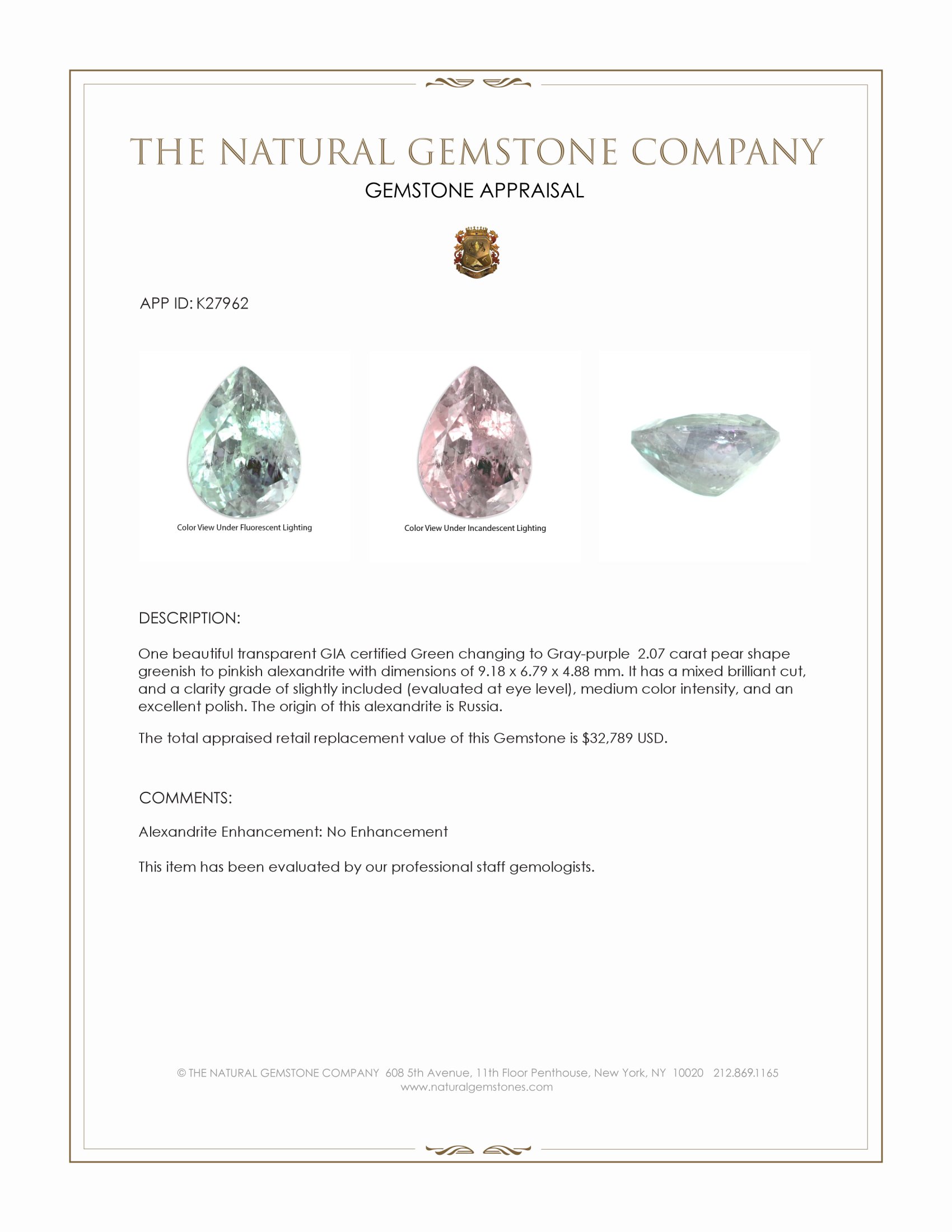 2.07 Ct. Alexandrite from Russia