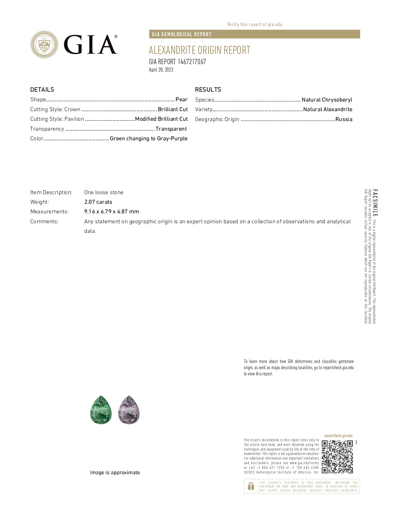 2.07 Ct. Alexandrite from Russia