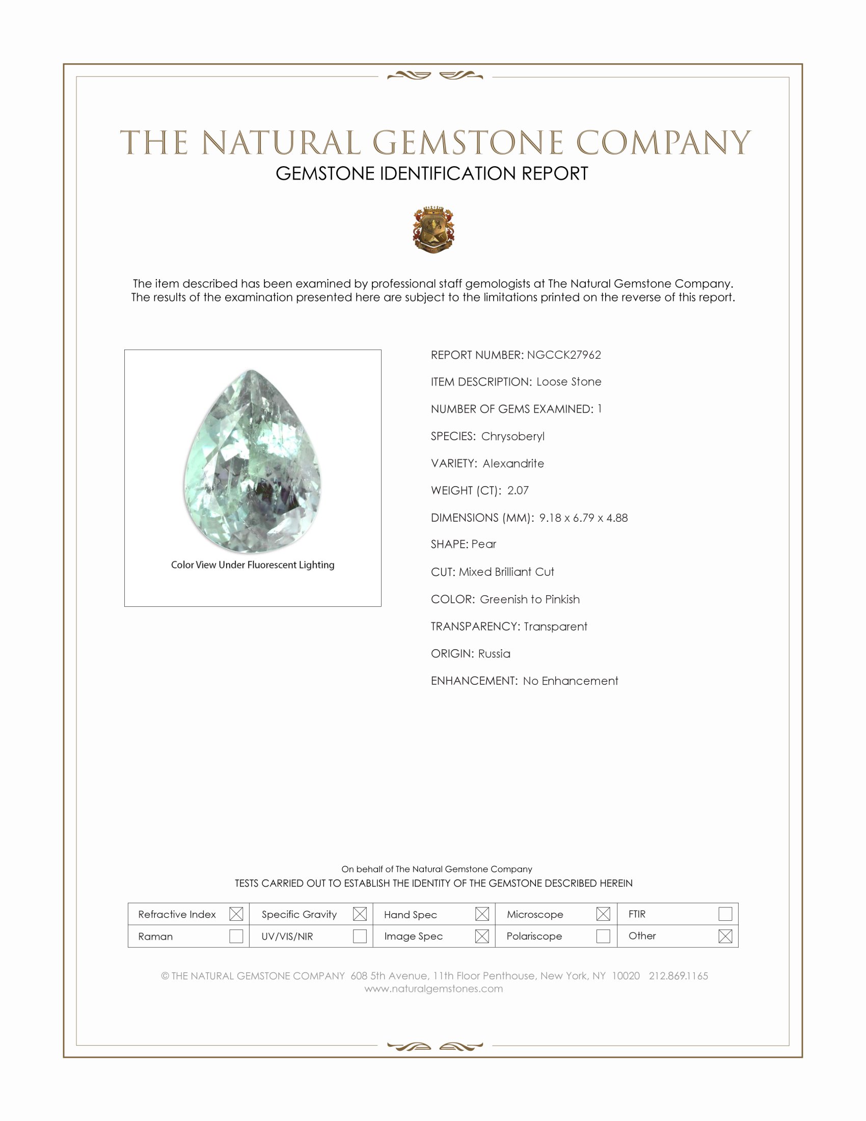 2.07 Ct. Alexandrite from Russia