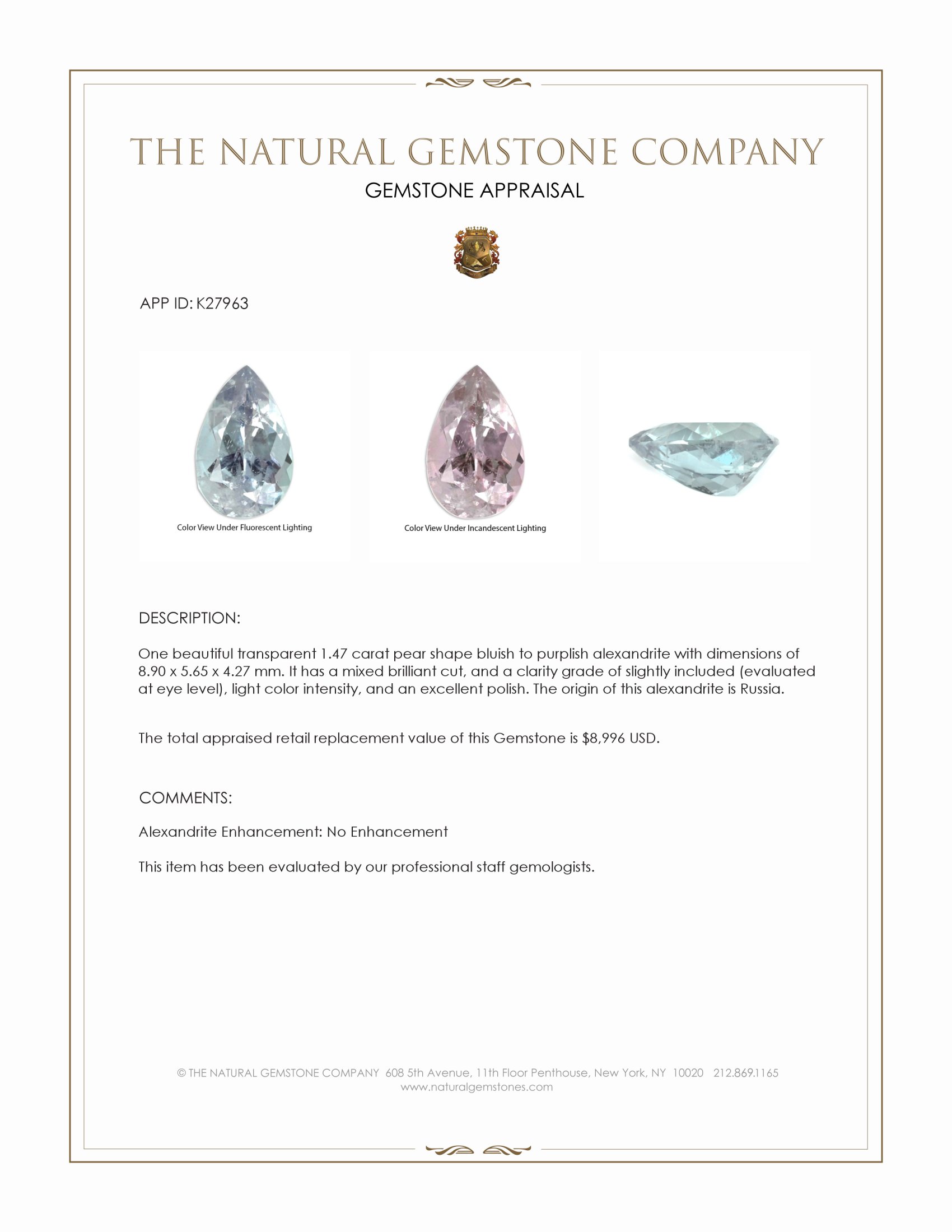 1.47 Ct. Alexandrite from Russia