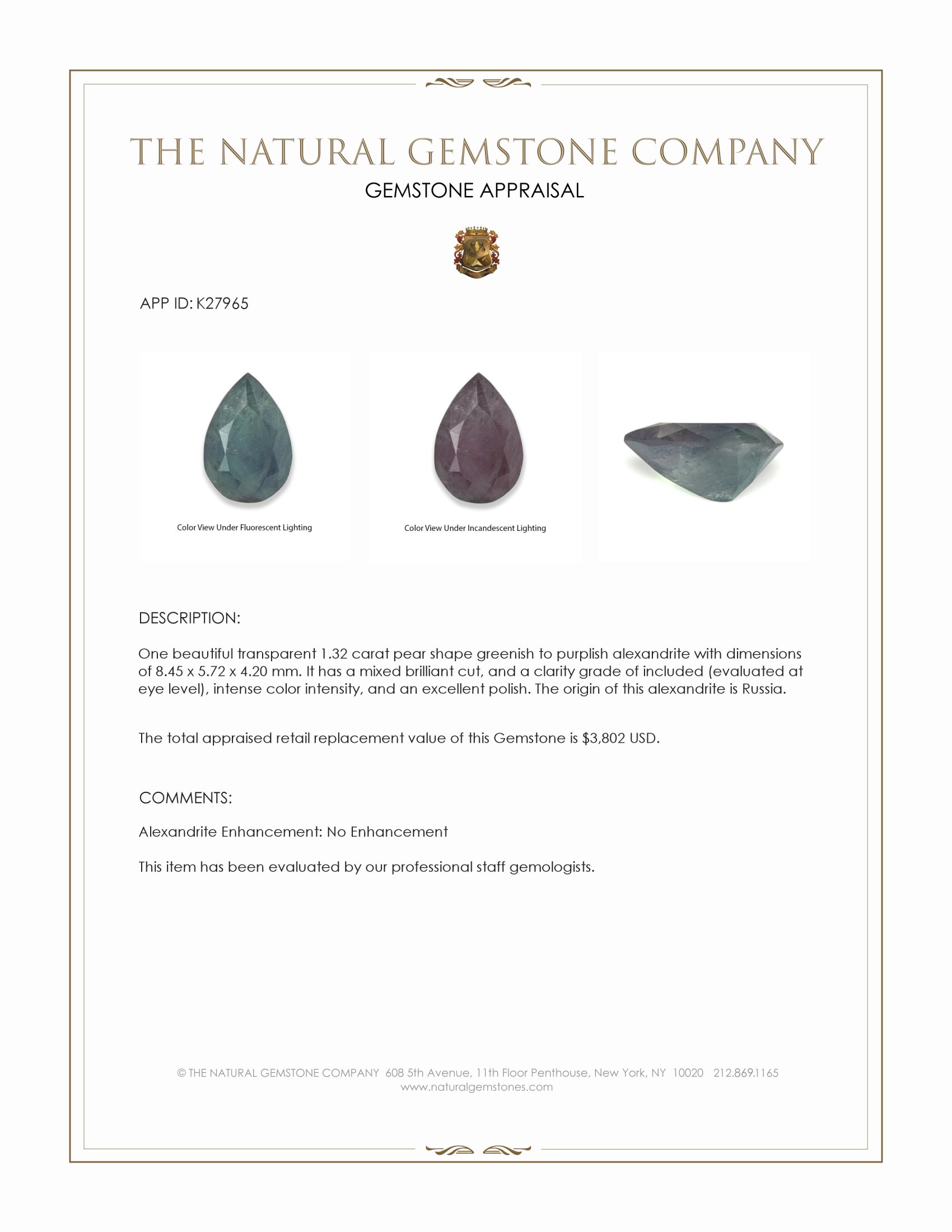 1.32 Ct. Alexandrite from Russia