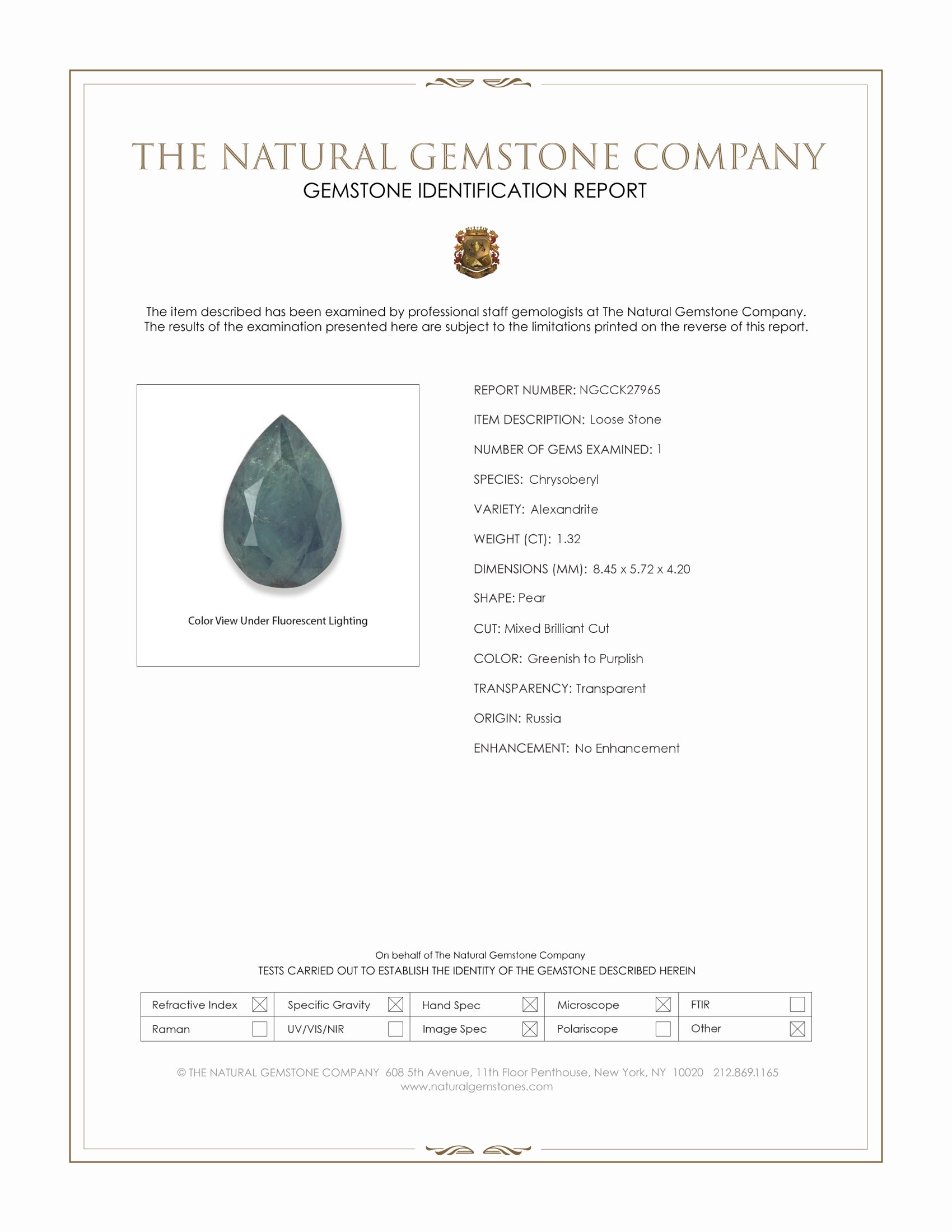 1.32 Ct. Alexandrite from Russia