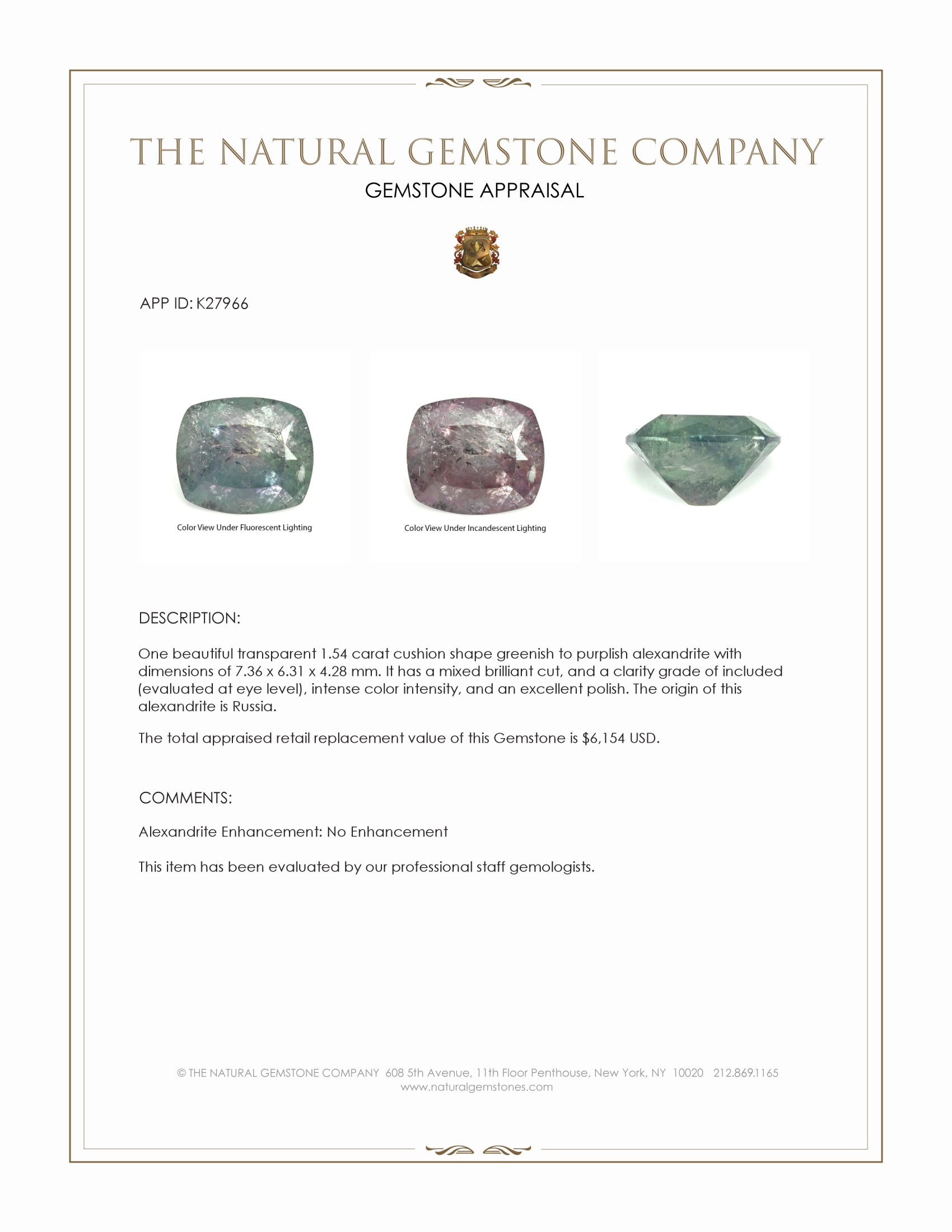 1.54 Ct. Alexandrite from Russia