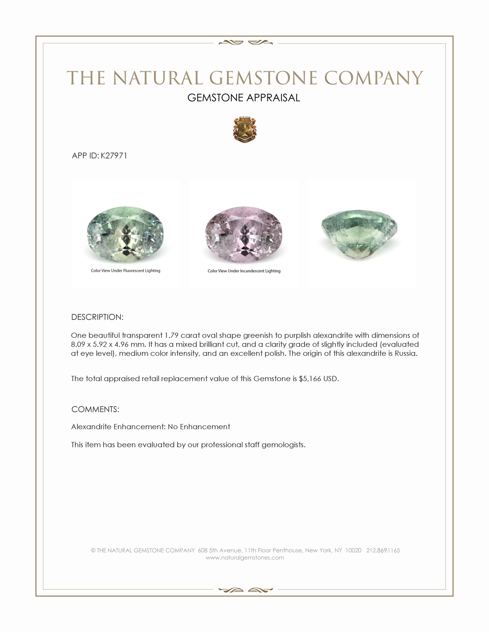 1.79 Ct. Alexandrite from Russia