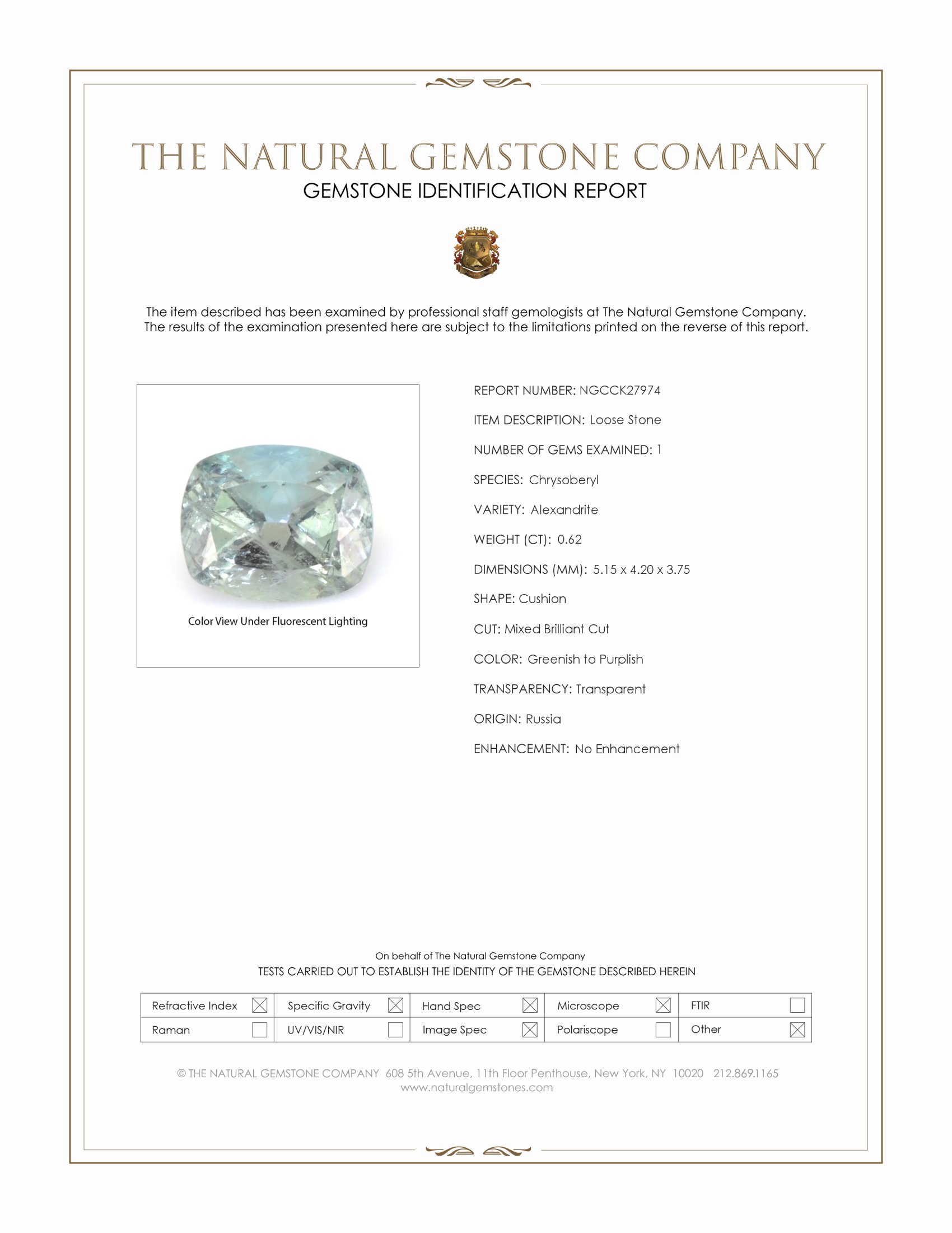 0.62 Ct. Alexandrite from Russia