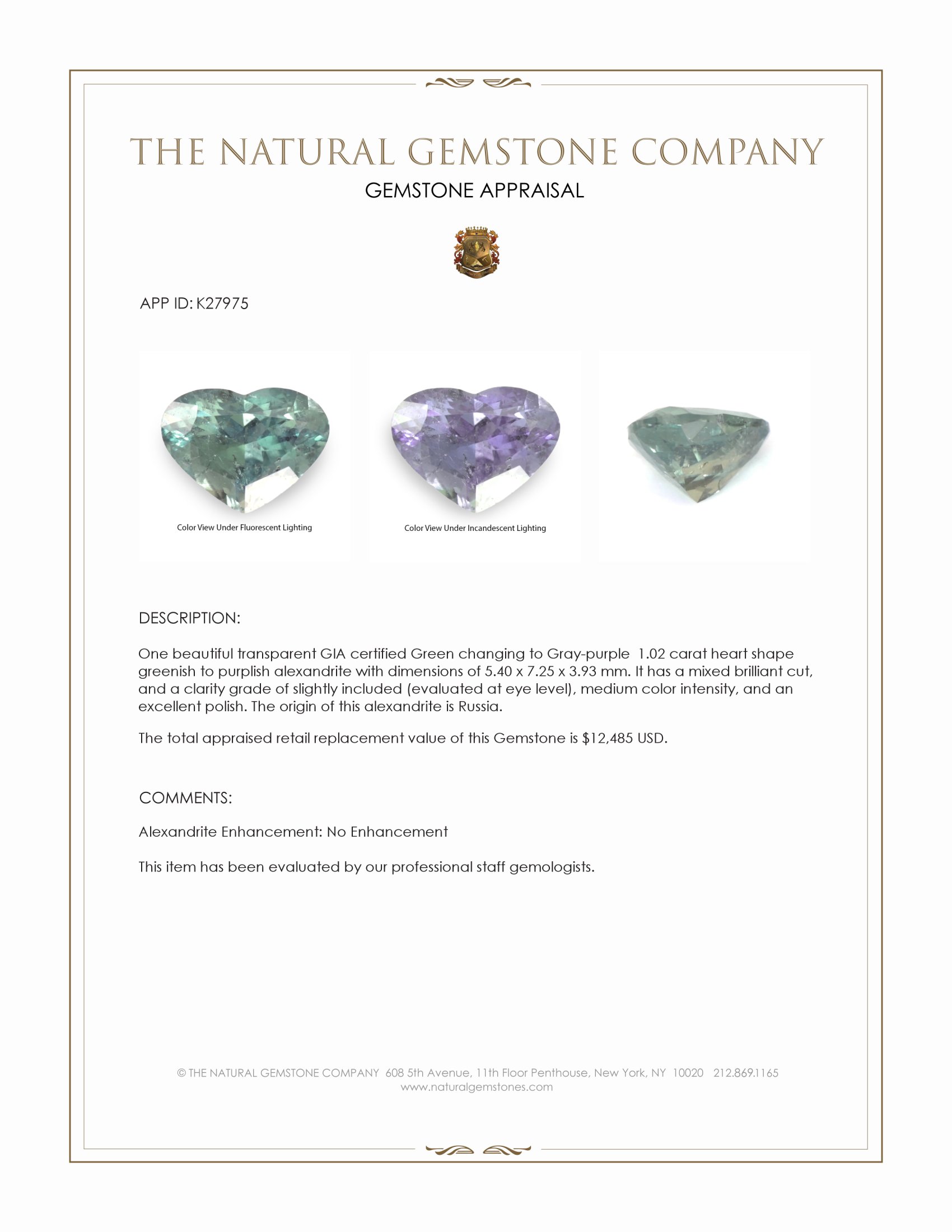 1.02 Ct. Alexandrite from Russia