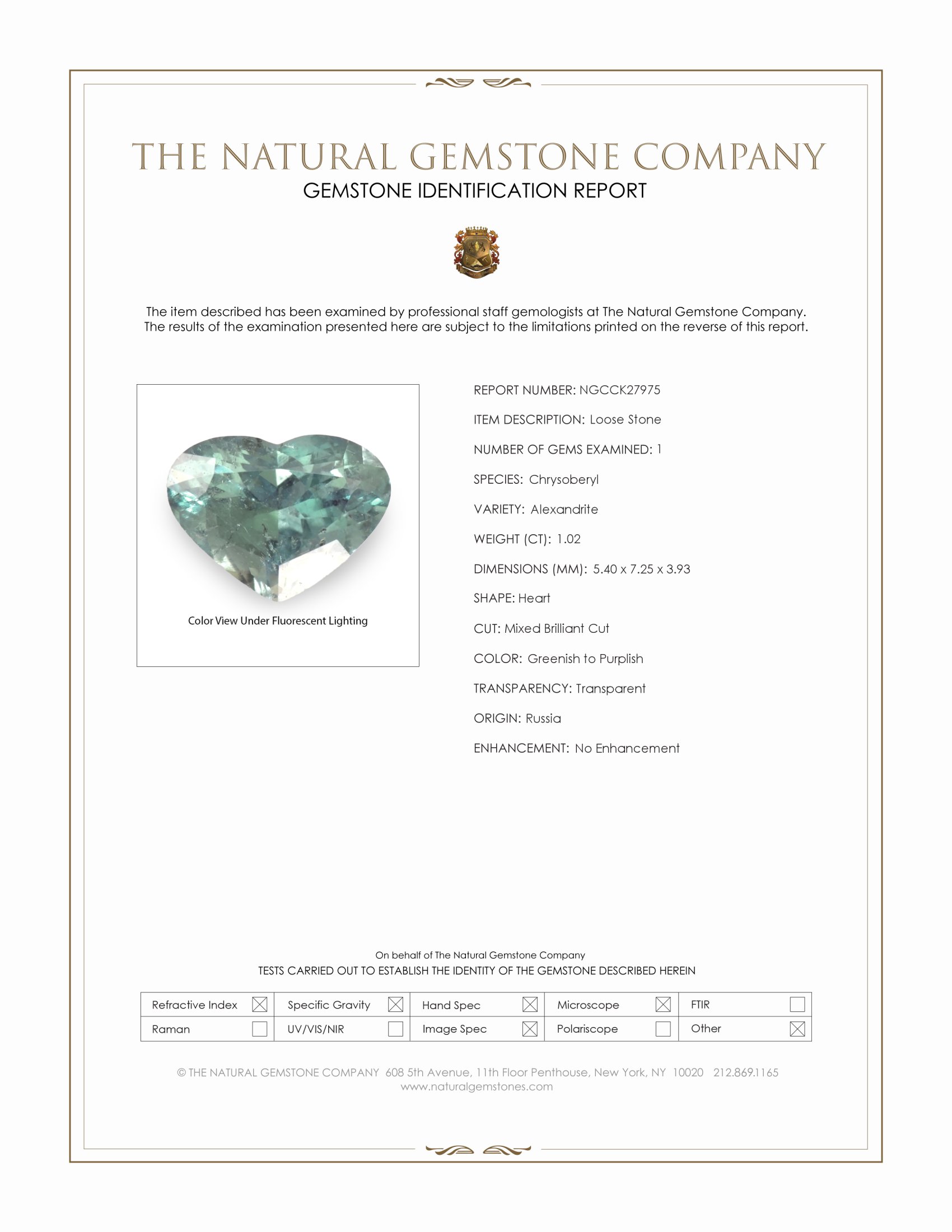 1.02 Ct. Alexandrite from Russia