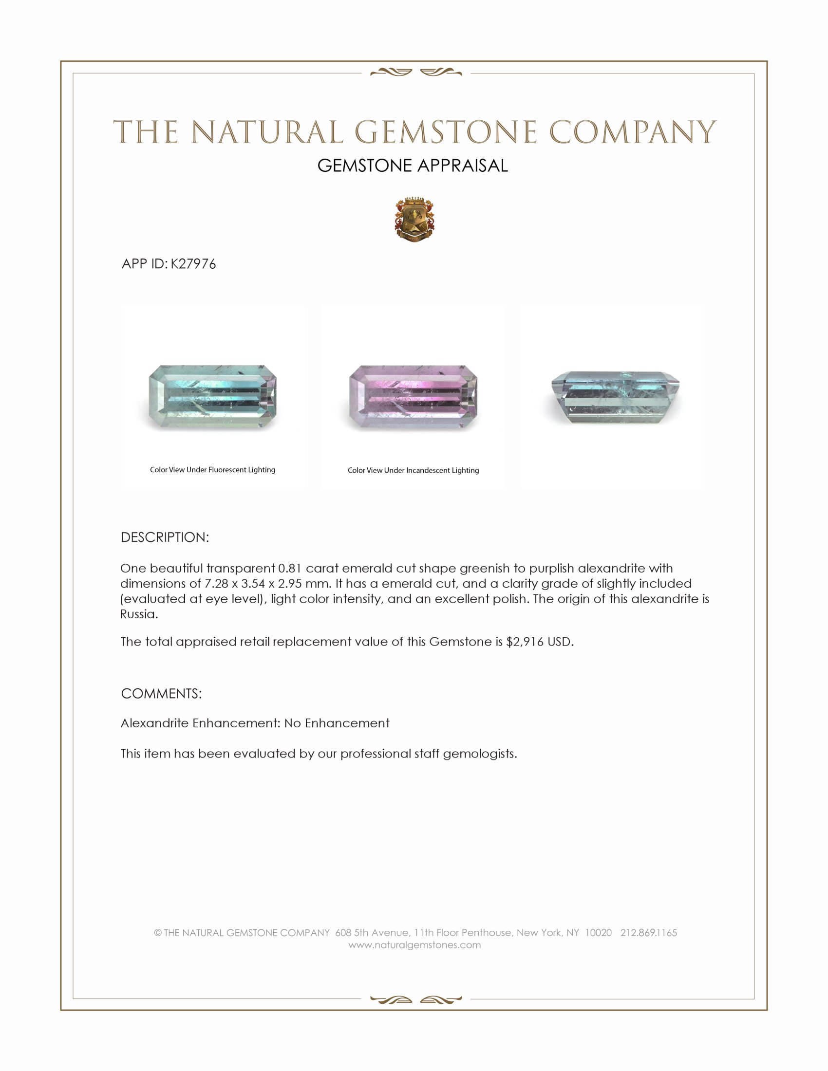 0.81 Ct. Alexandrite from Russia