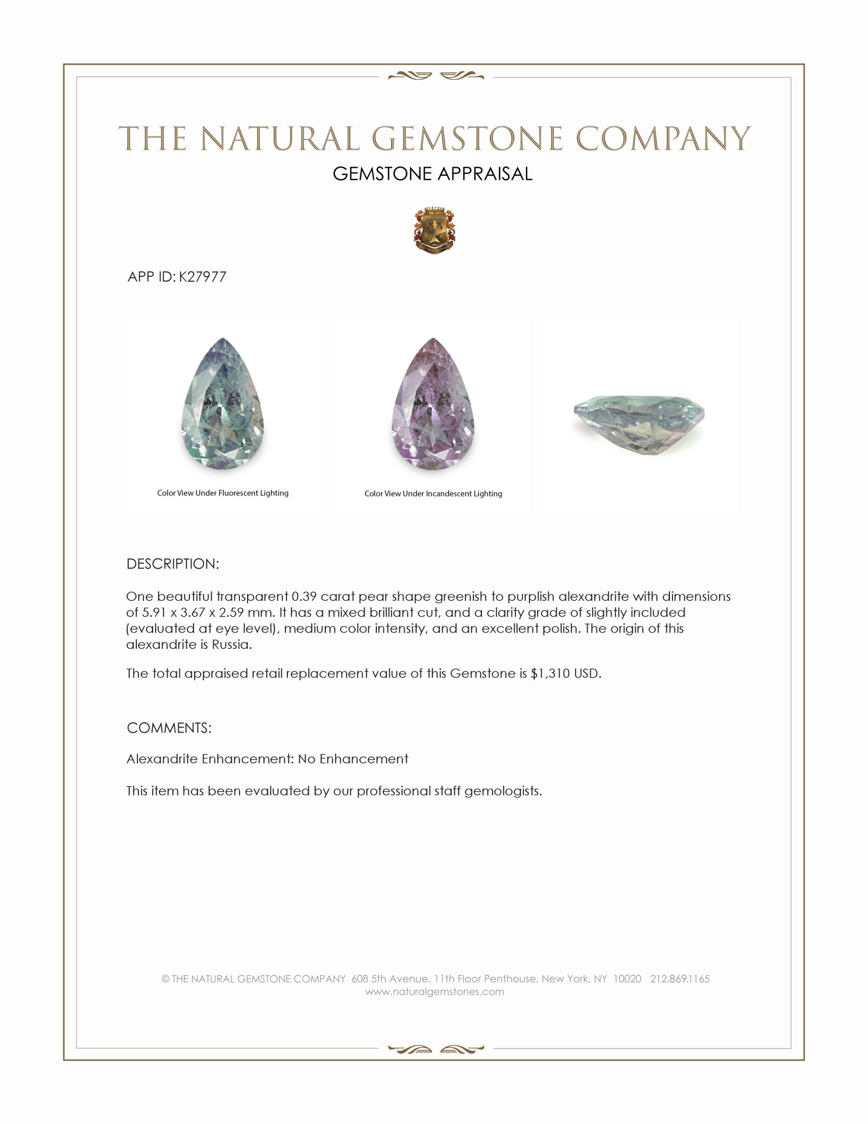 0.39 Ct. Alexandrite from Russia