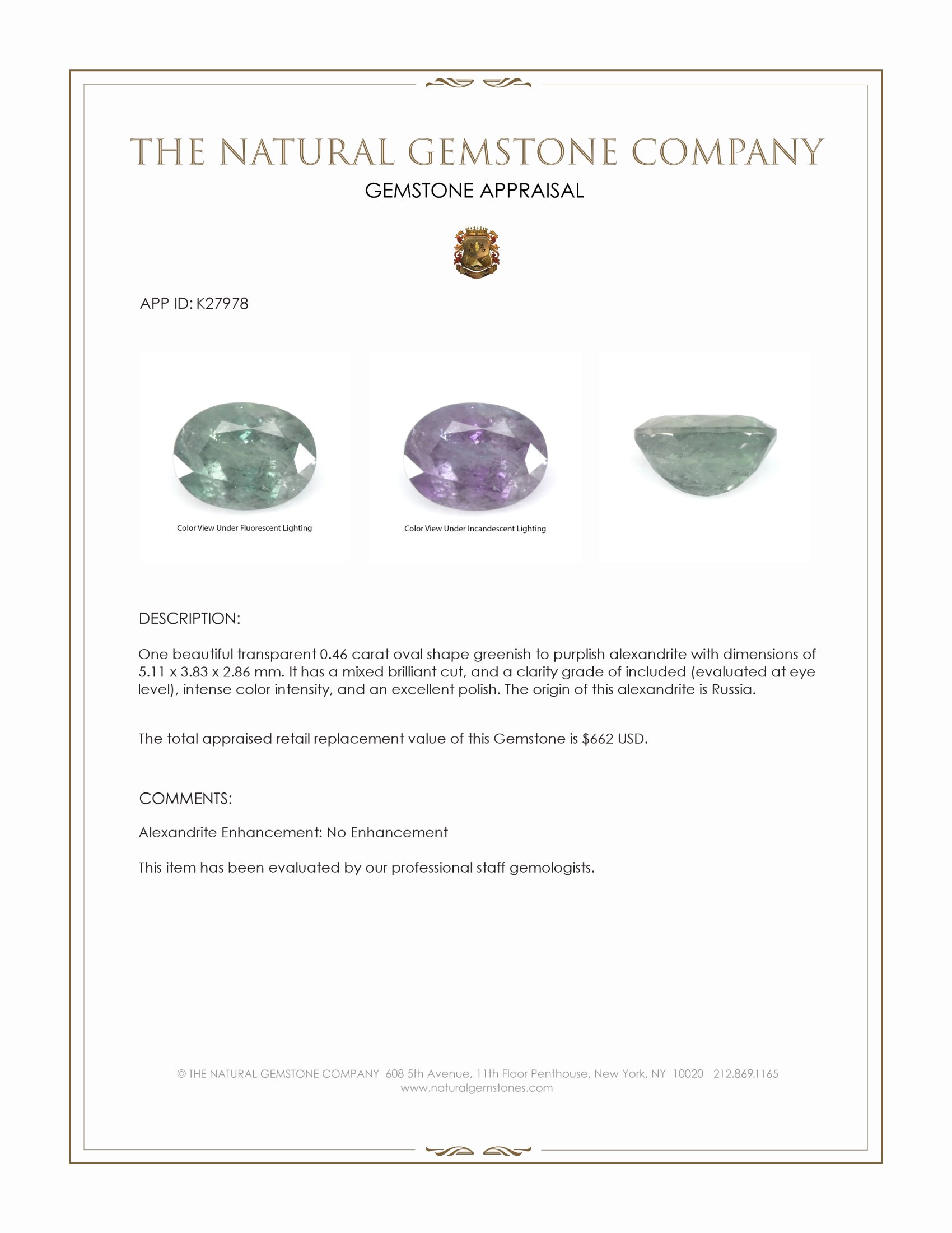 0.46 Ct. Alexandrite from Russia