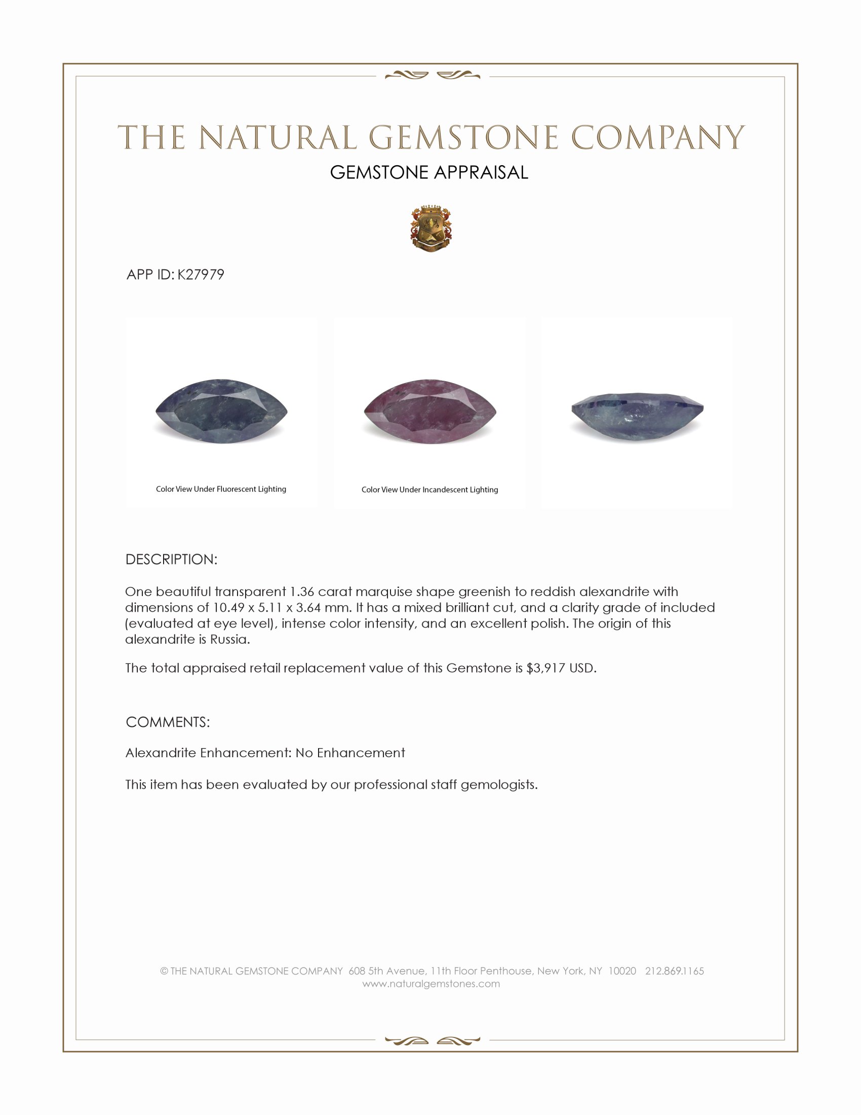 1.36 Ct. Alexandrite from Russia