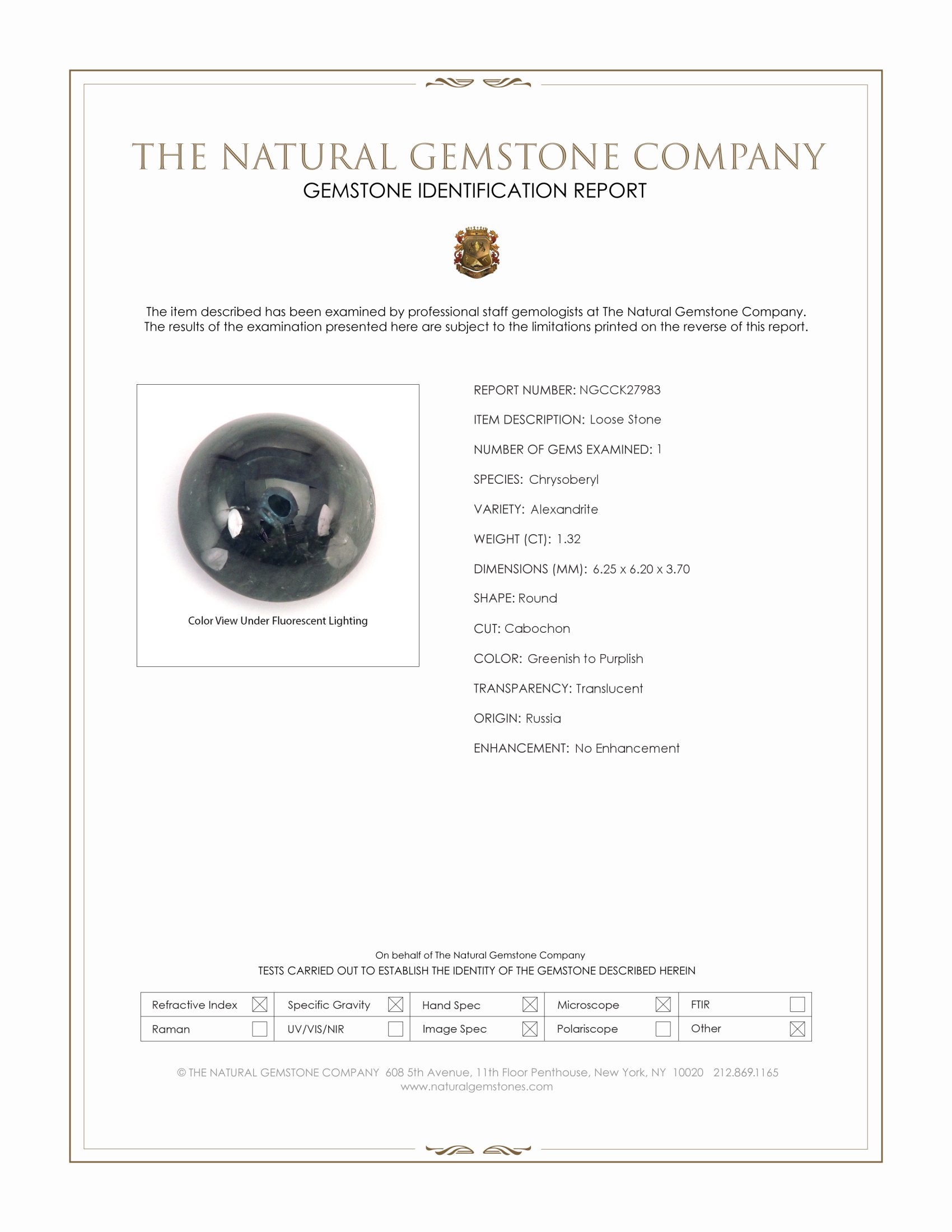 1.32 Ct. Cabochon Alexandrite from Russia