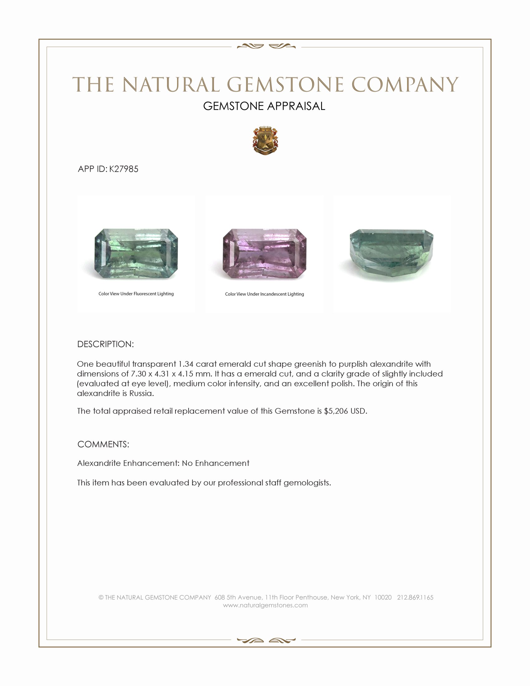 1.34 Ct. Alexandrite from Russia